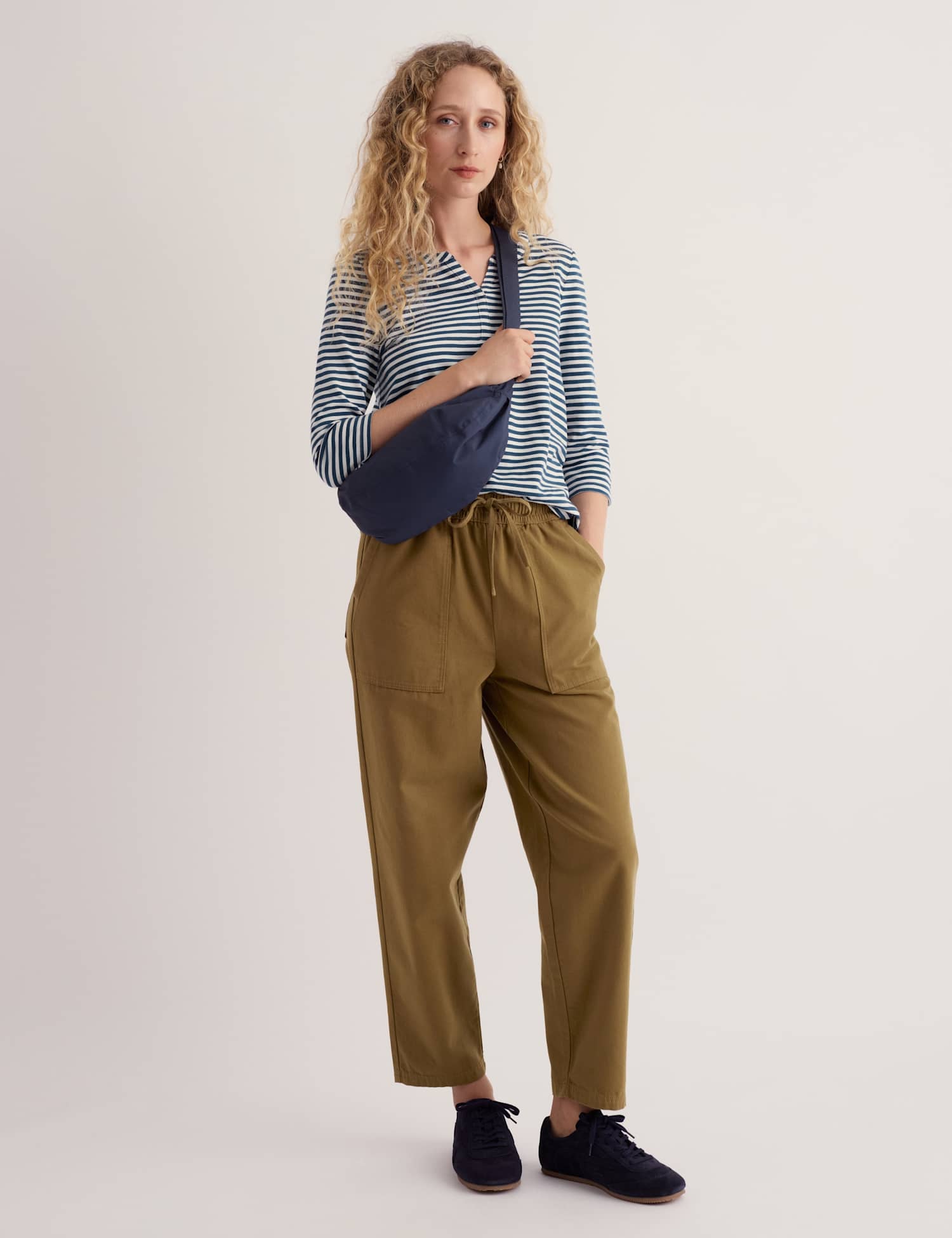 Seasalt Cornwall Pure Cotton Striped Notch Neck Top Navy Mix