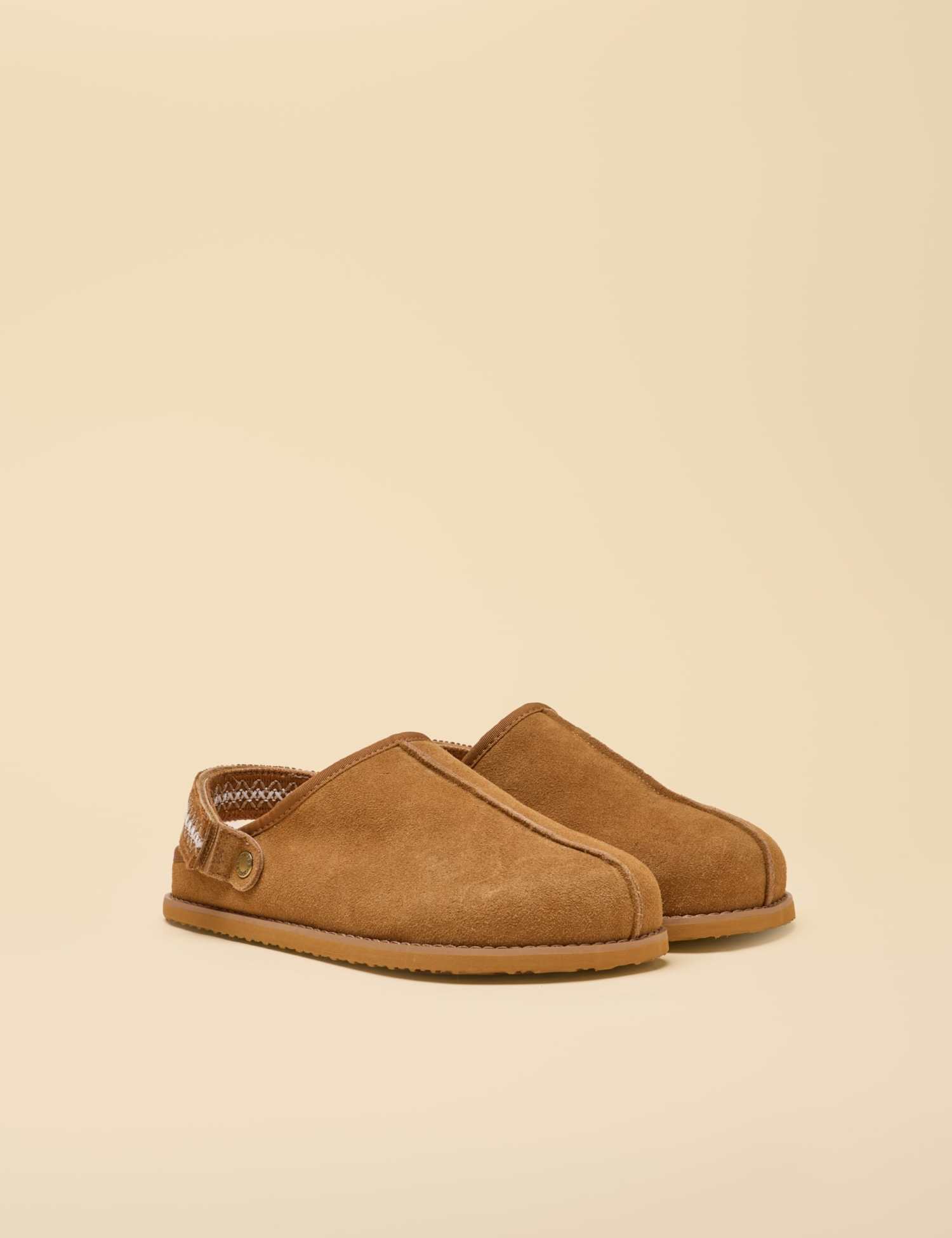 Joules Suede Faux Fur Lined Clog Slippers Tan