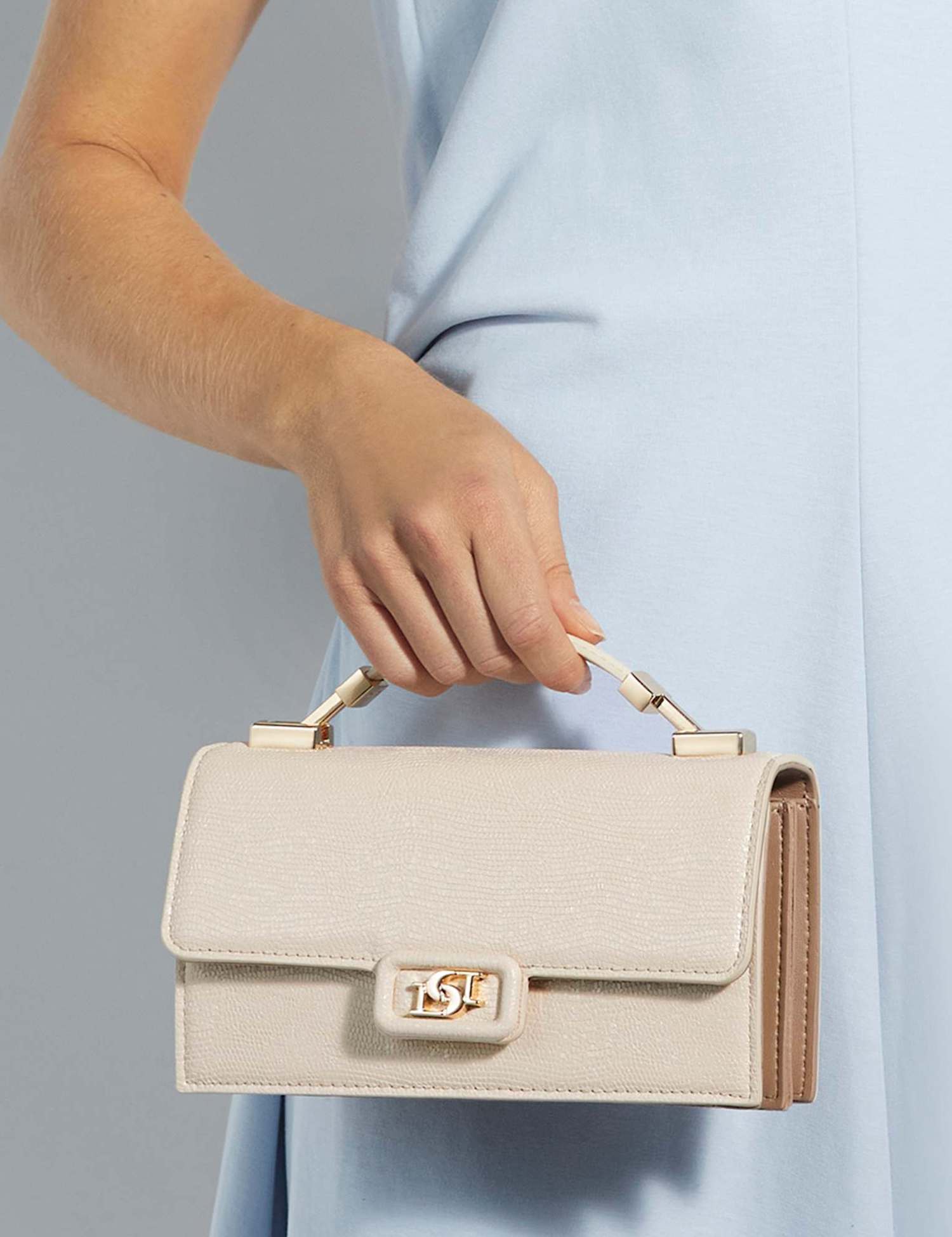 Dune London Lizard Effect Top Handle Grab Bag Ecru