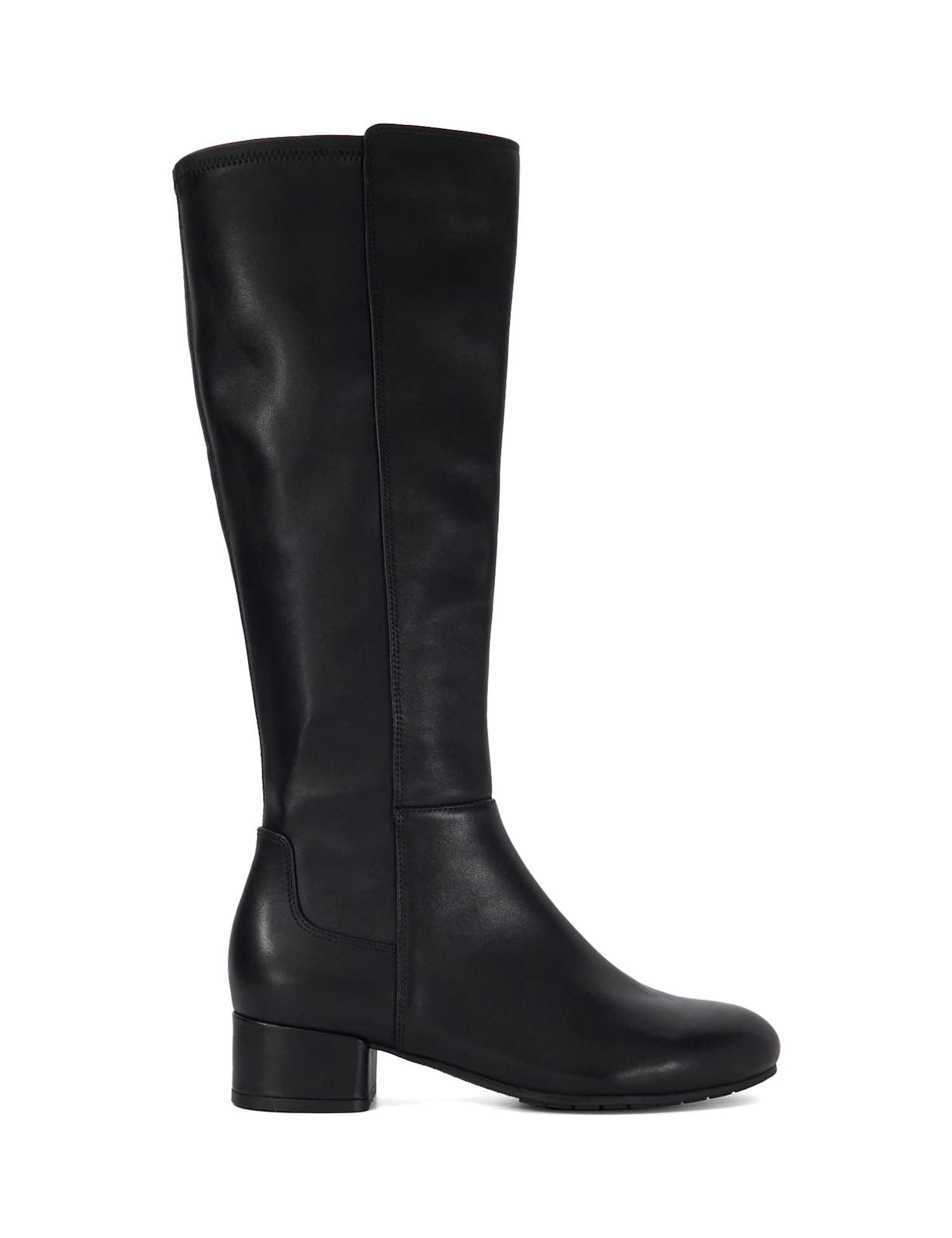Dune London Leather Block Heel Knee High Boots Black
