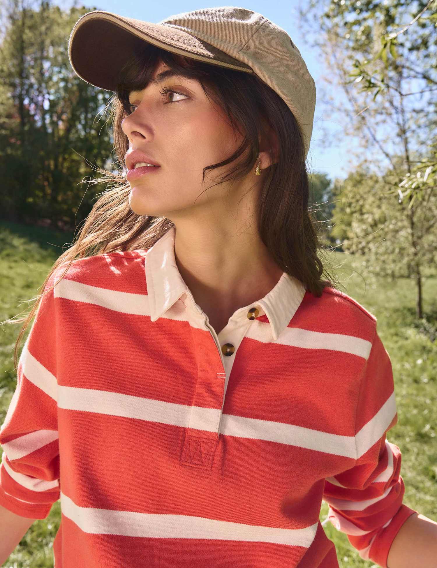 White Stuff Pure Cotton Striped Rugby Top Orange Mix