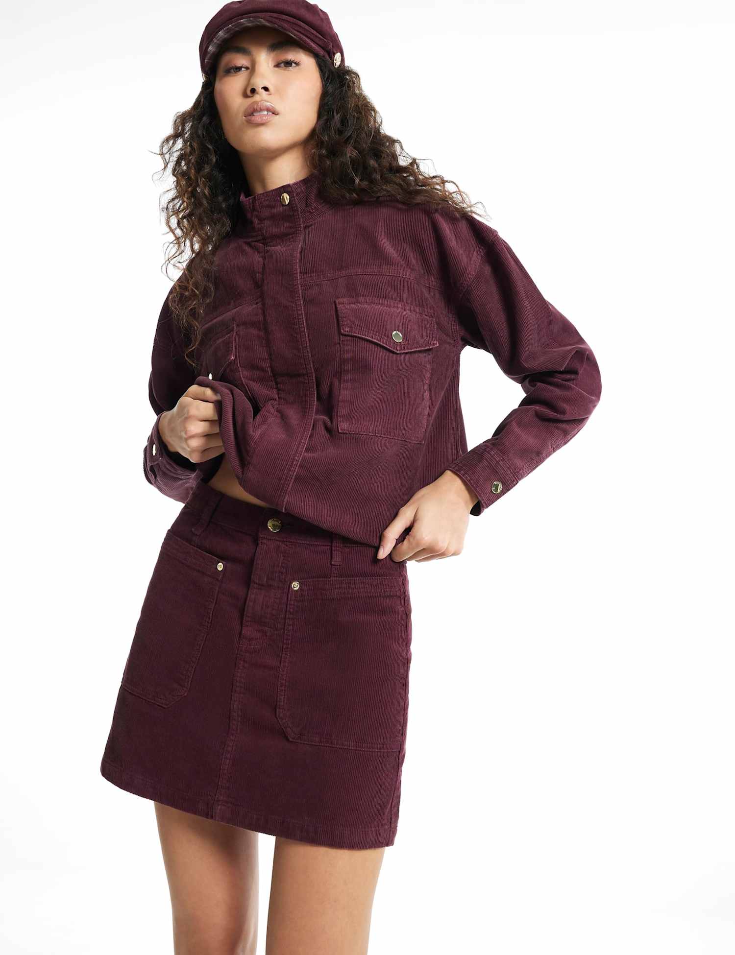 River Island Cord Textured Midi Pencil Skirt Burgundy