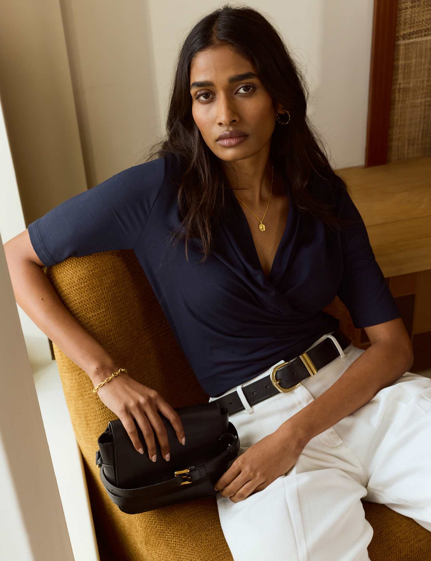 BAUKJEN Jersey V-Neck Wrap Top Navy