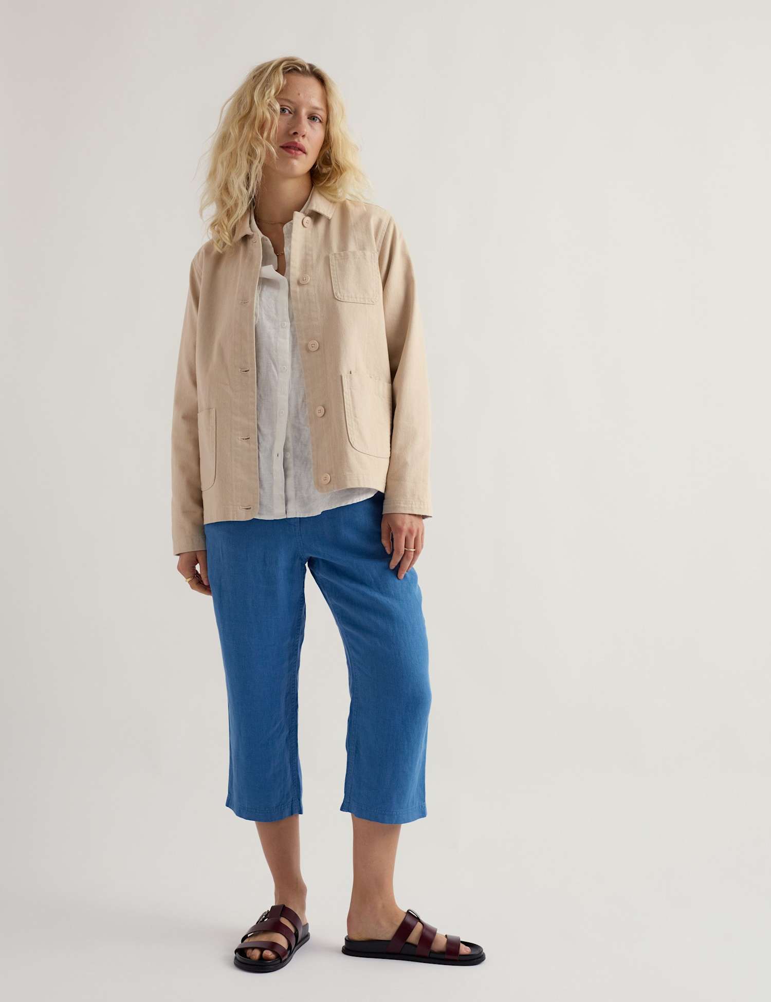 Seasalt Cornwall Pure Linen Straight Leg Cropped Trousers Blue