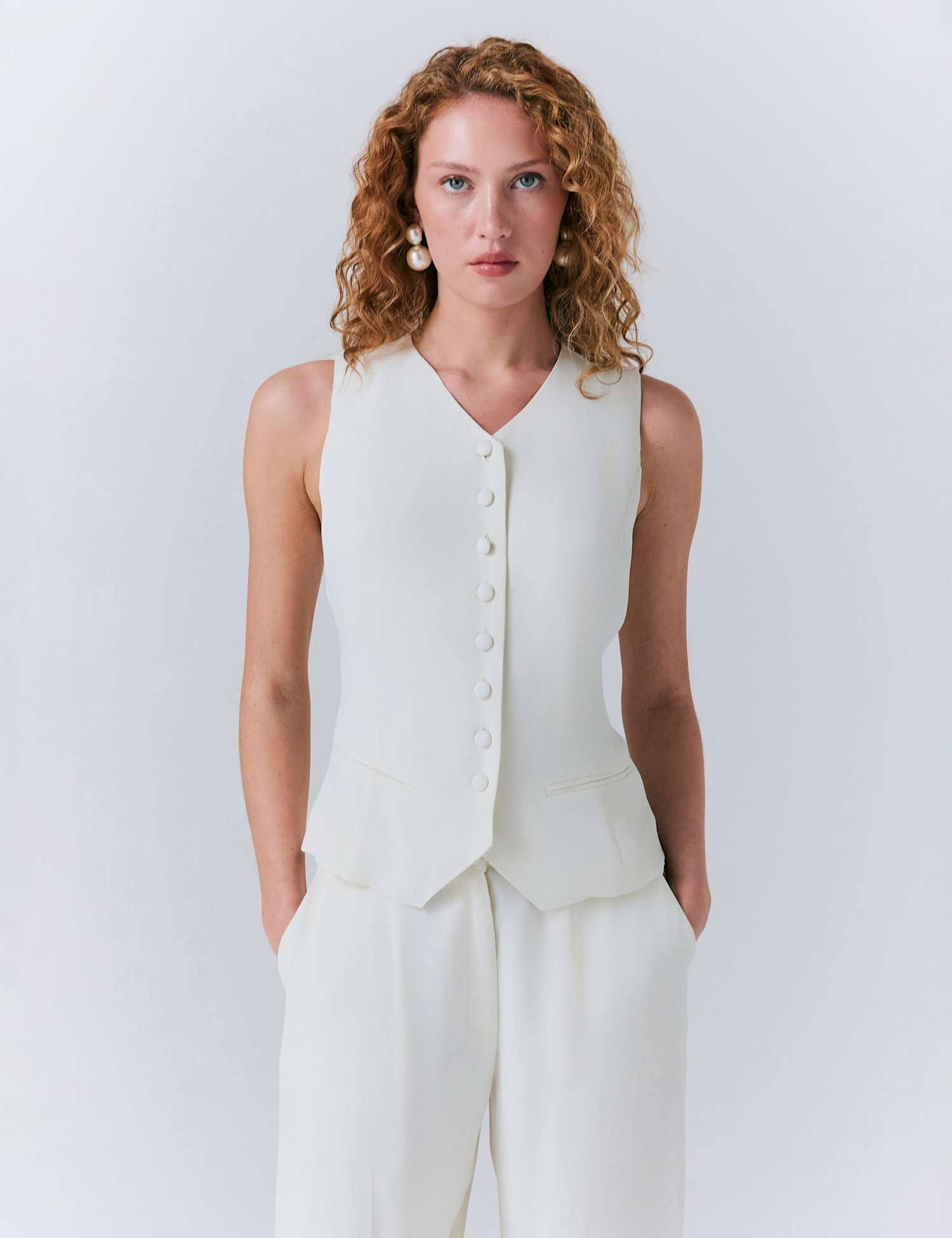 Ghost Crepe Single Breasted Waistcoat Ivory