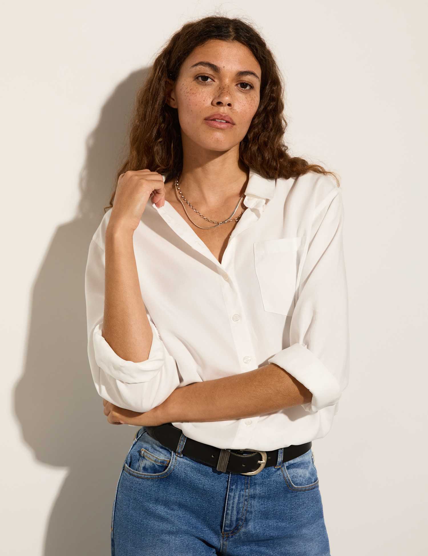 BAUKJEN Pure Lyocell Collared Relaxed Shirt White
