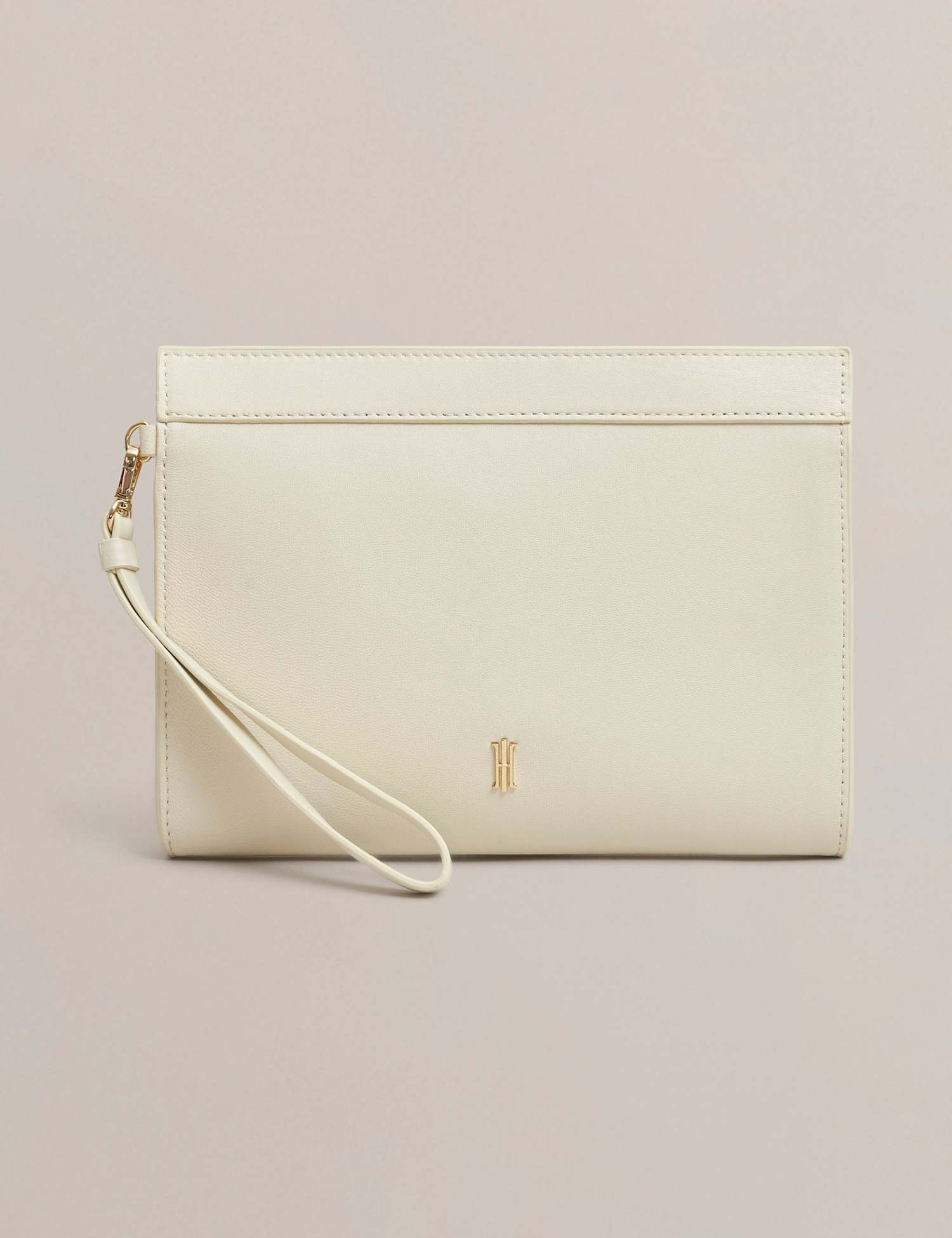 HOBBS Leather Bracelet Handle Clutch Bag Beige