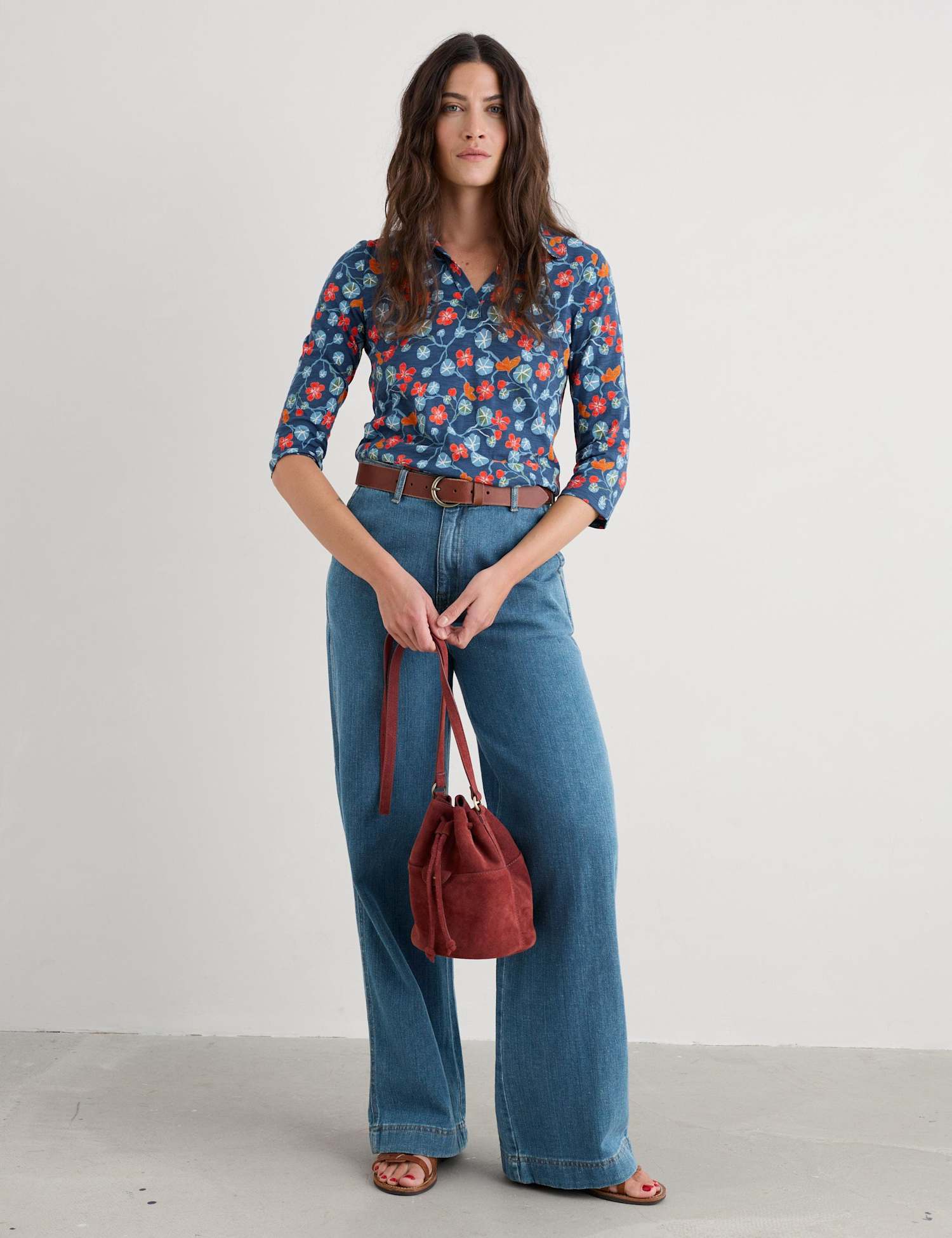 Seasalt Cornwall Pure Cotton Floral Collared Relaxed Shirt Blue Mix