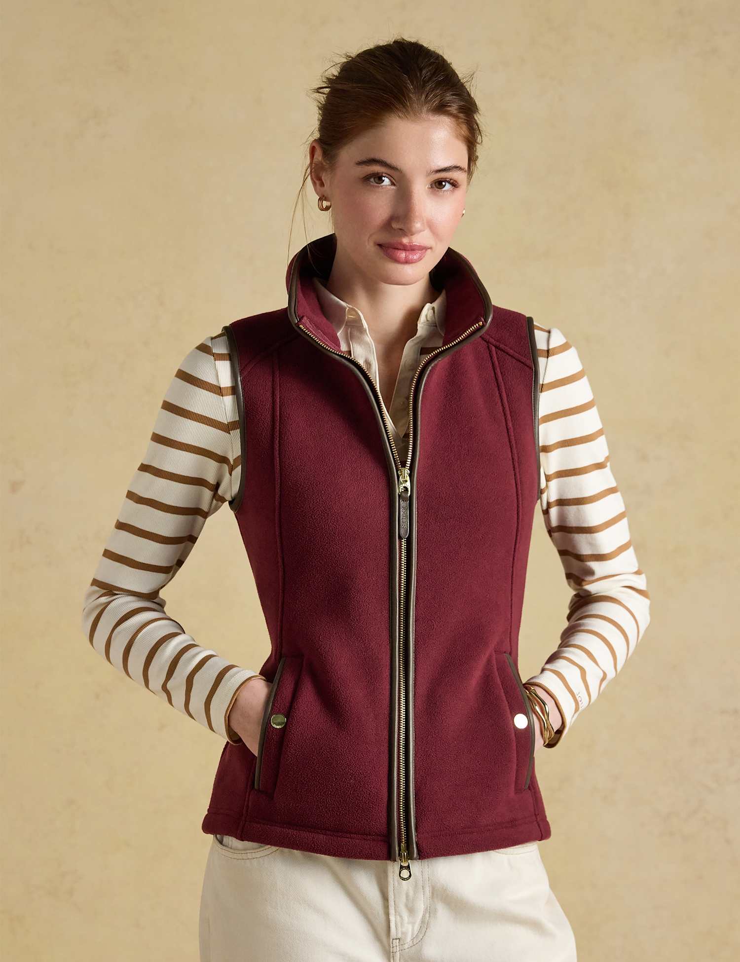Joules Fleece Funnel Neck Gilet Red Mix