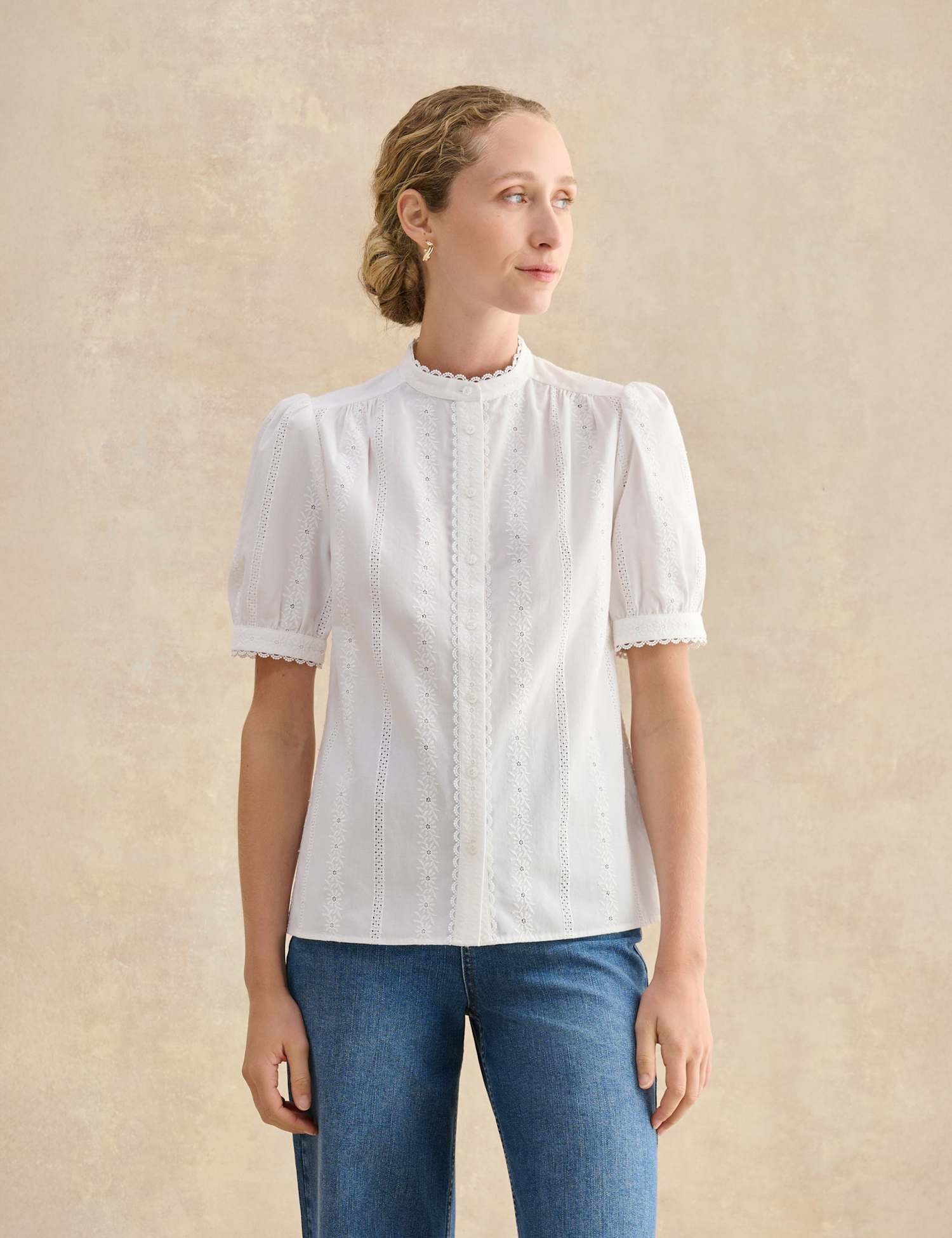 HOBBS Pure Cotton Cutwork Detail Blouse White