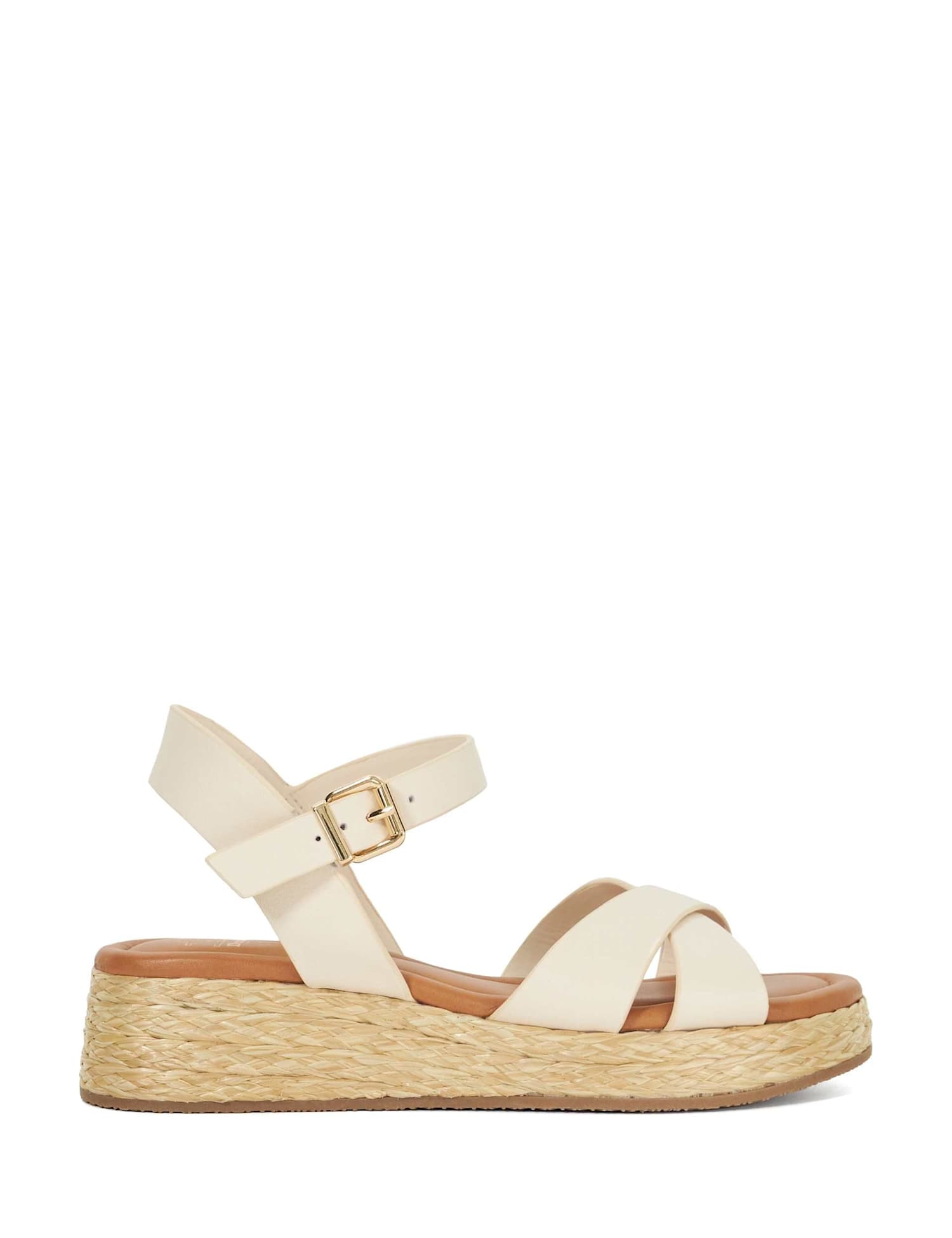 Dune London Leather Raffia Flatform Sandals Ecru