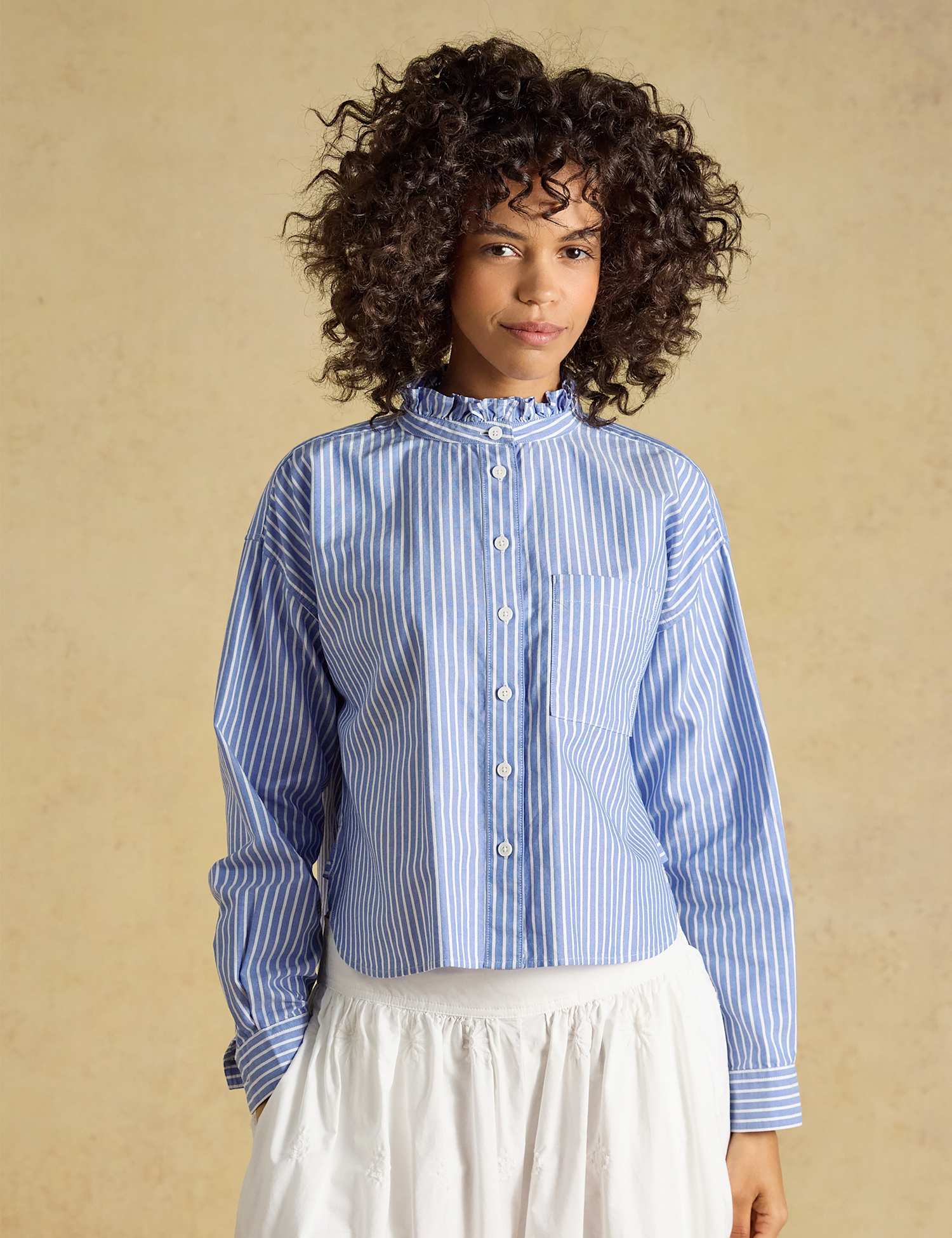 Joules Pure Cotton Striped Cropped Shirt Blue Mix