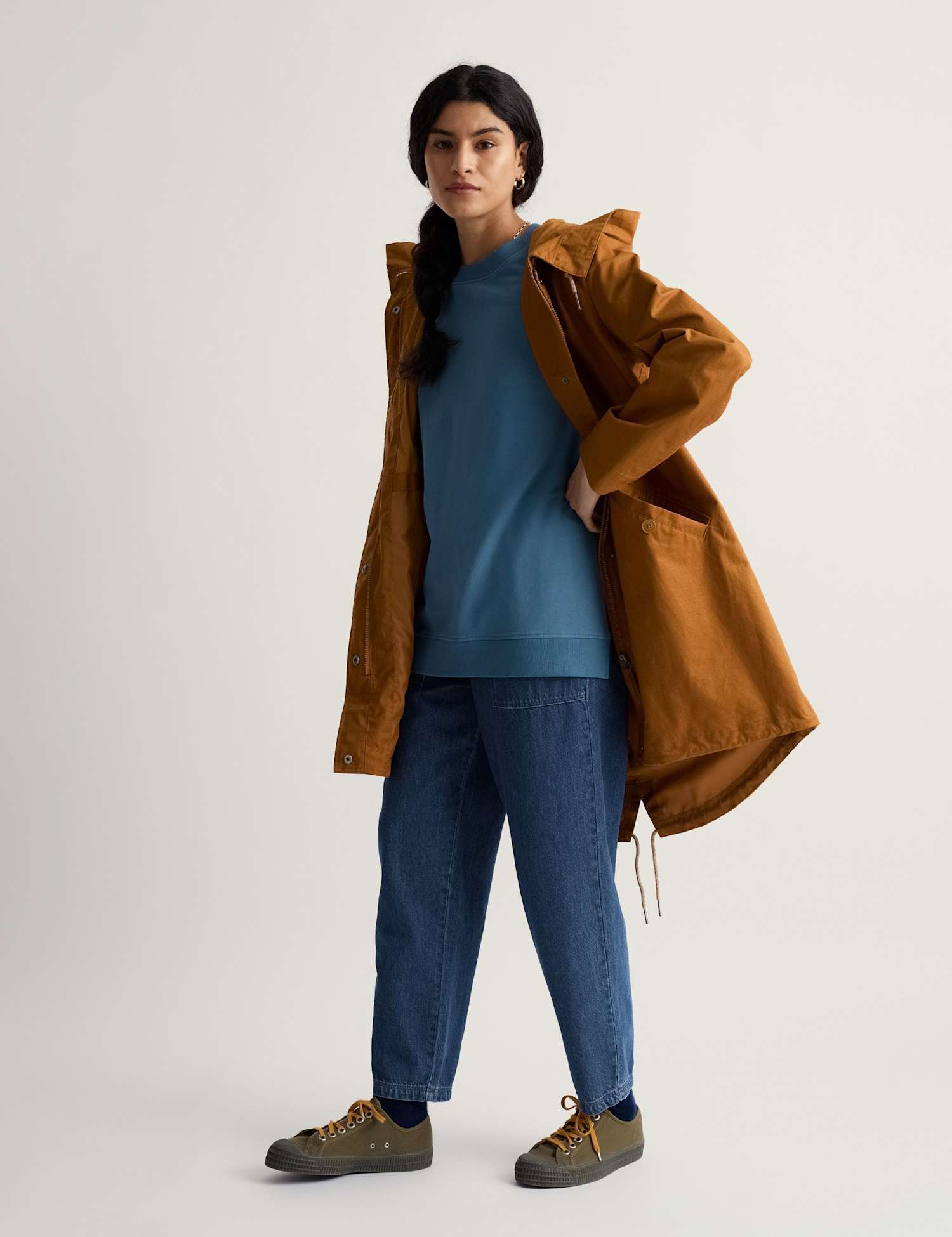 Seasalt Cornwall Linen Rich Waterproof Hooded Longline Coat Brown