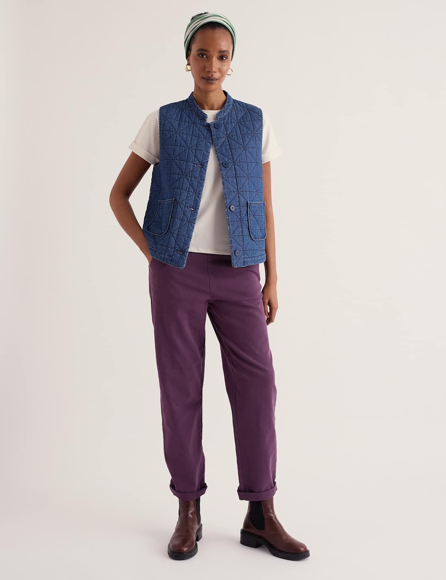 Seasalt Cornwall Cotton Rich Tapered Ankle Grazer Trousers Dark Purple
