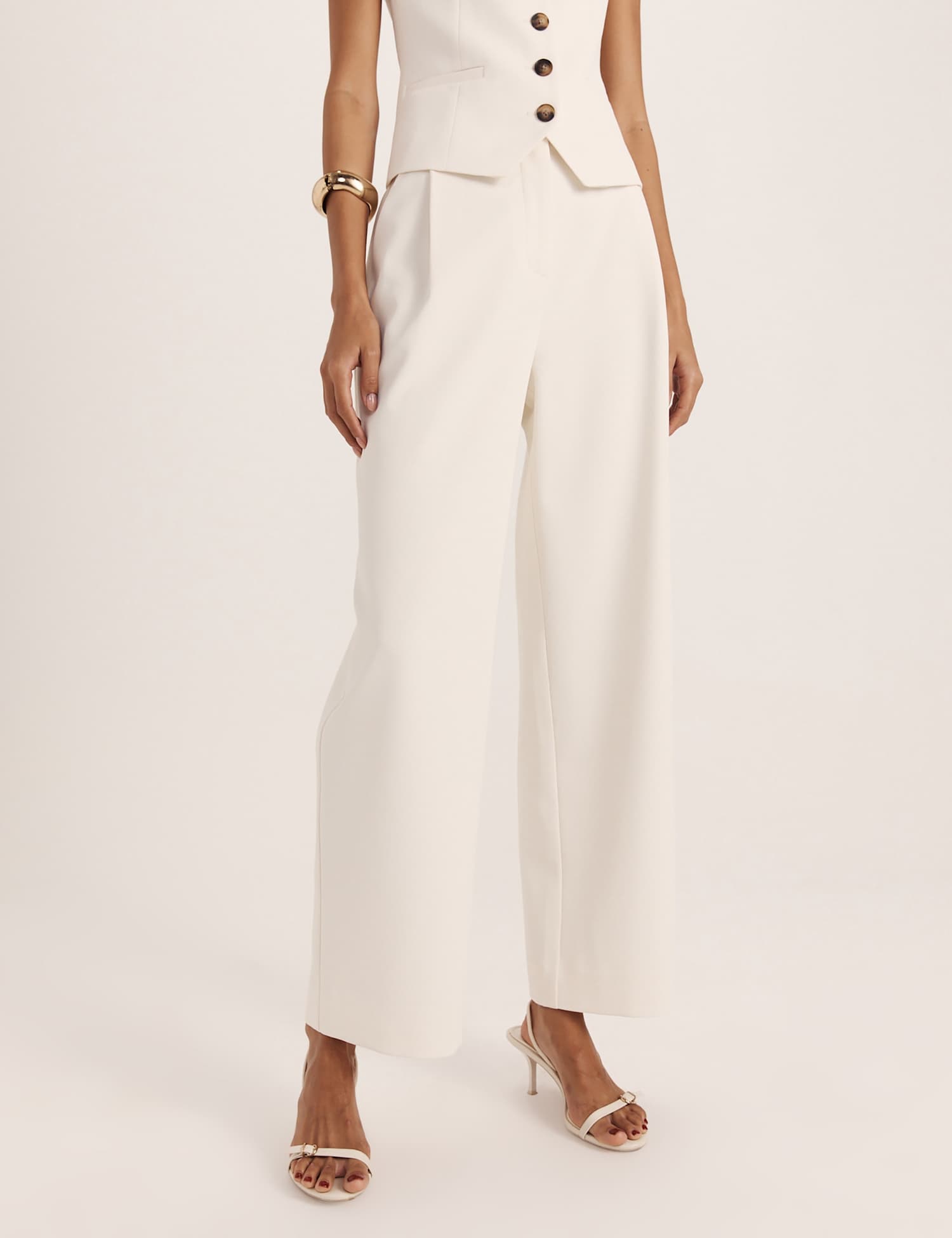 SABA High Waist Straight Leg Trousers White