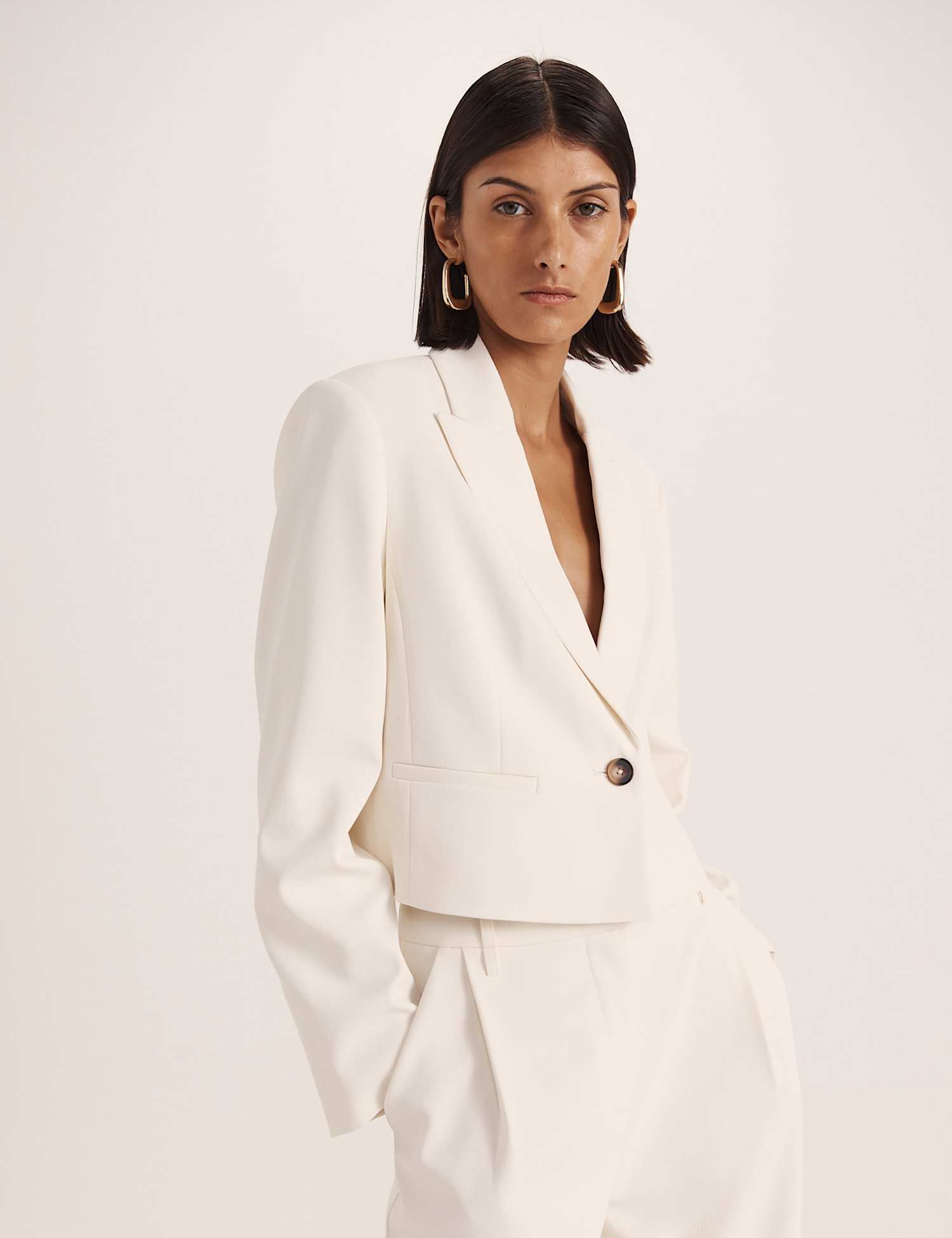 SABA Single Breasted Cropped Blazer White