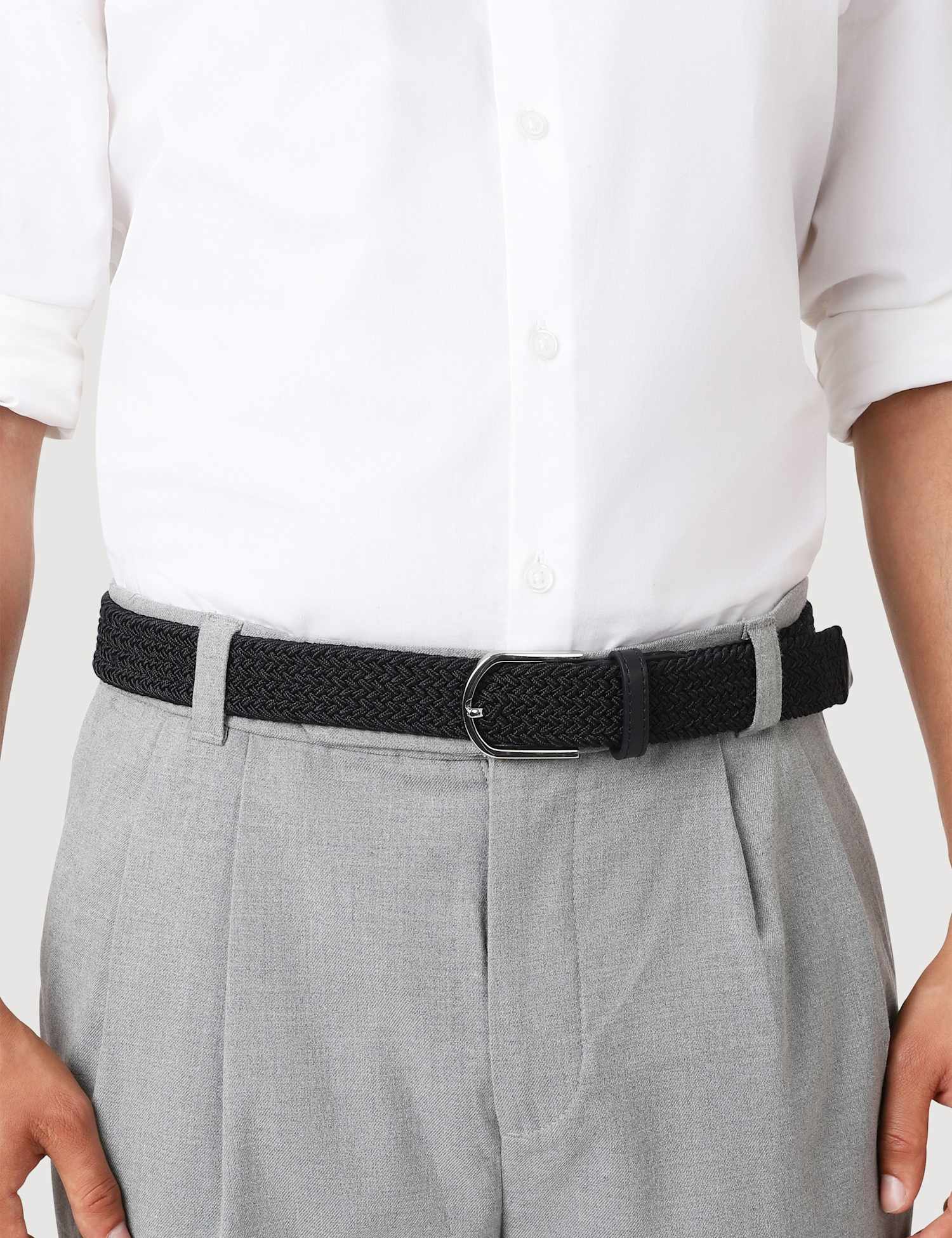 Jones Bootmaker Leather Cable Knit Belt Navy