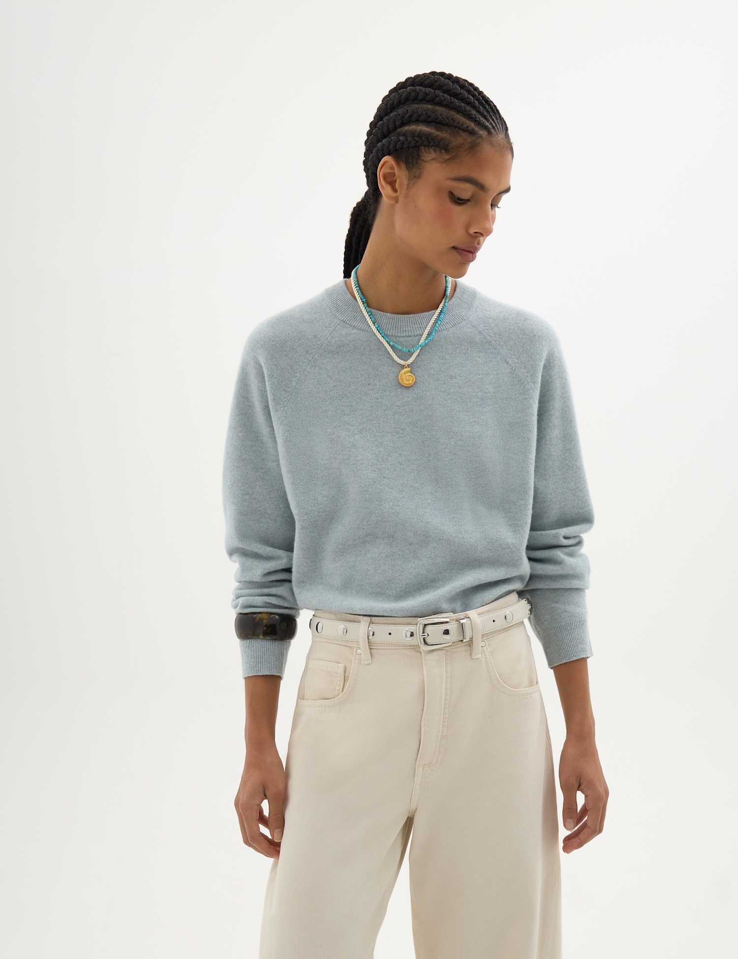 HUSH Pure Merino Wool Crew Neck Jumper Pale Blue