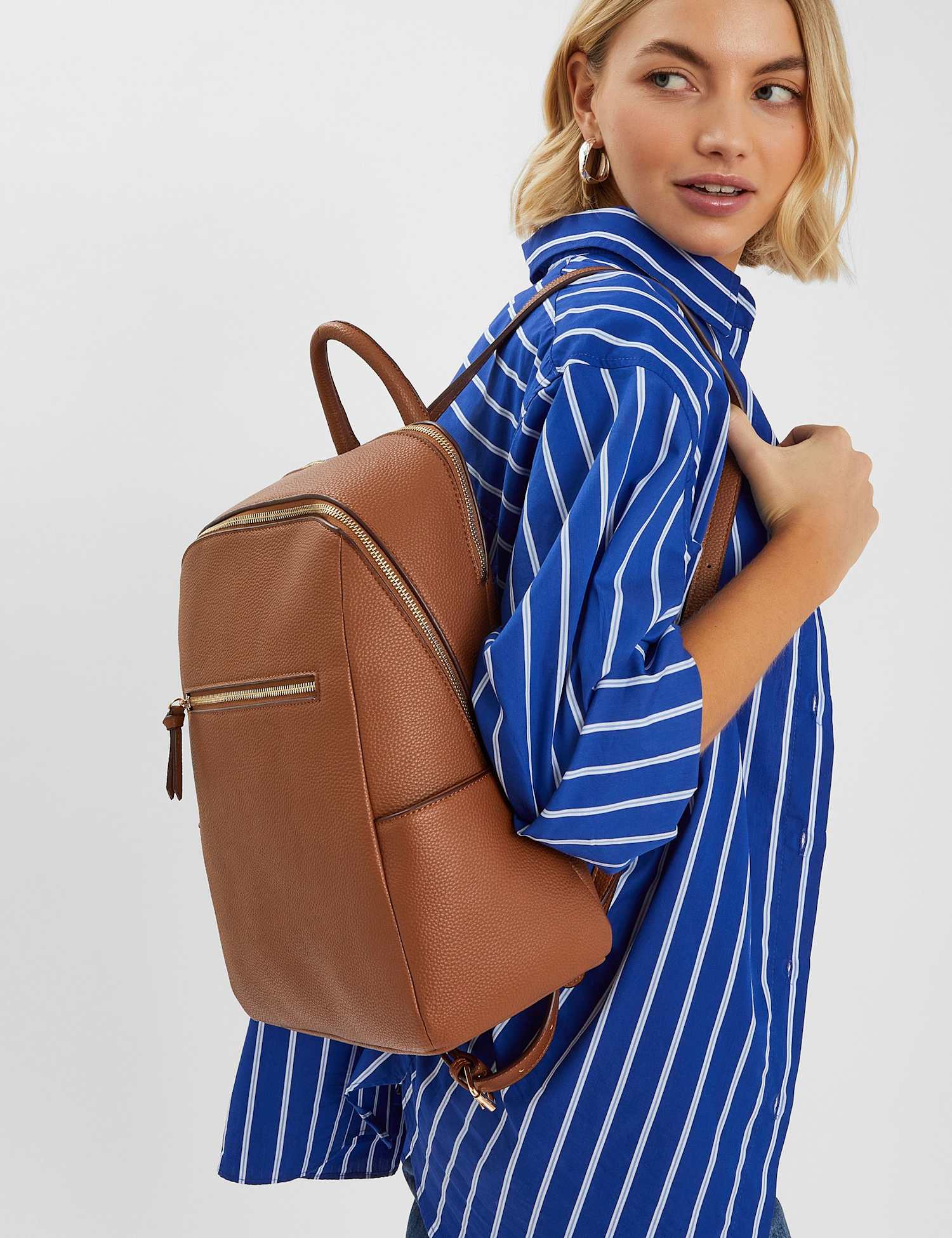 ACCESSORIZE Faux Leather Zip Around Backpack Tan