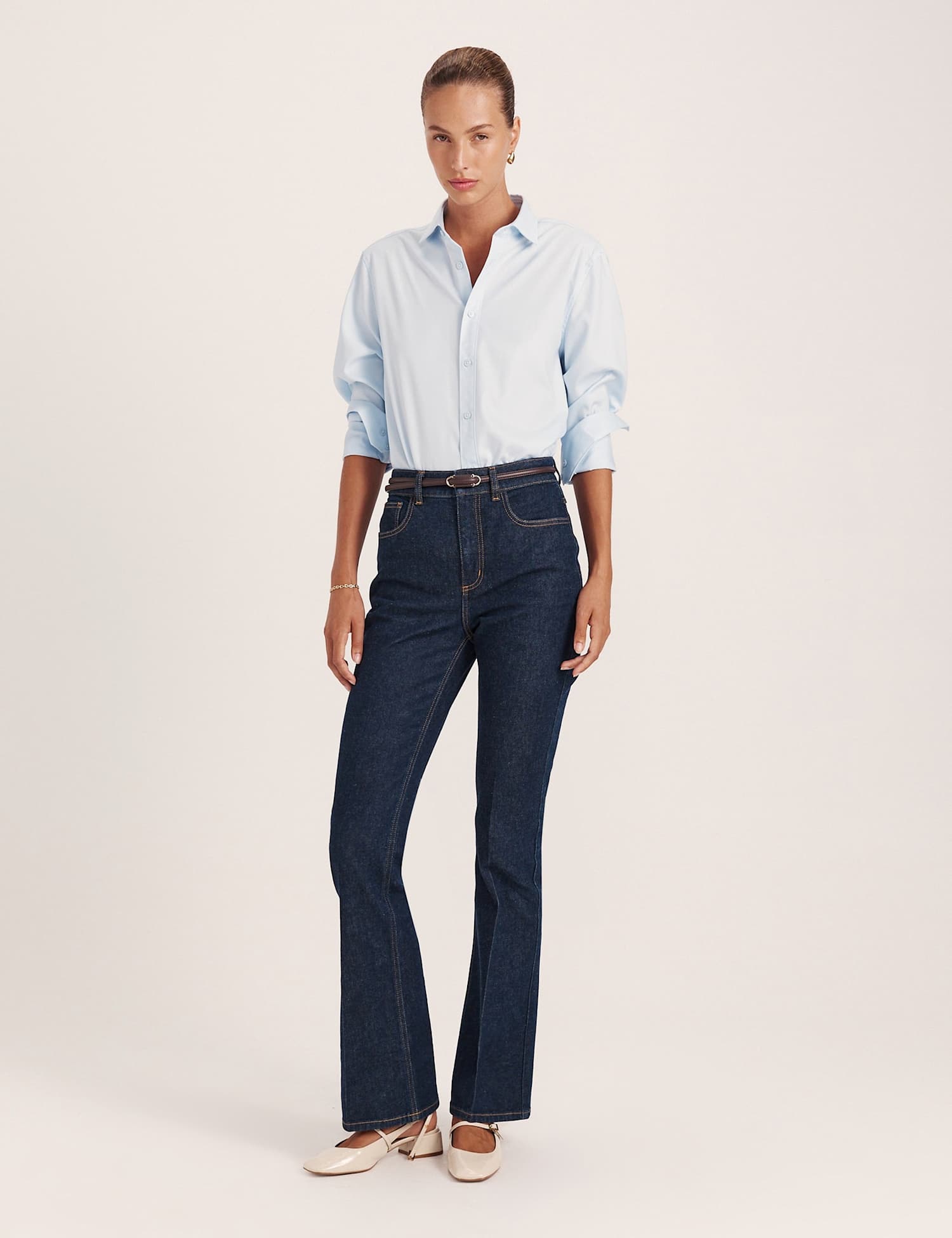SABA High Waisted Crease Front Bootcut Jeans with Lyocell Blue