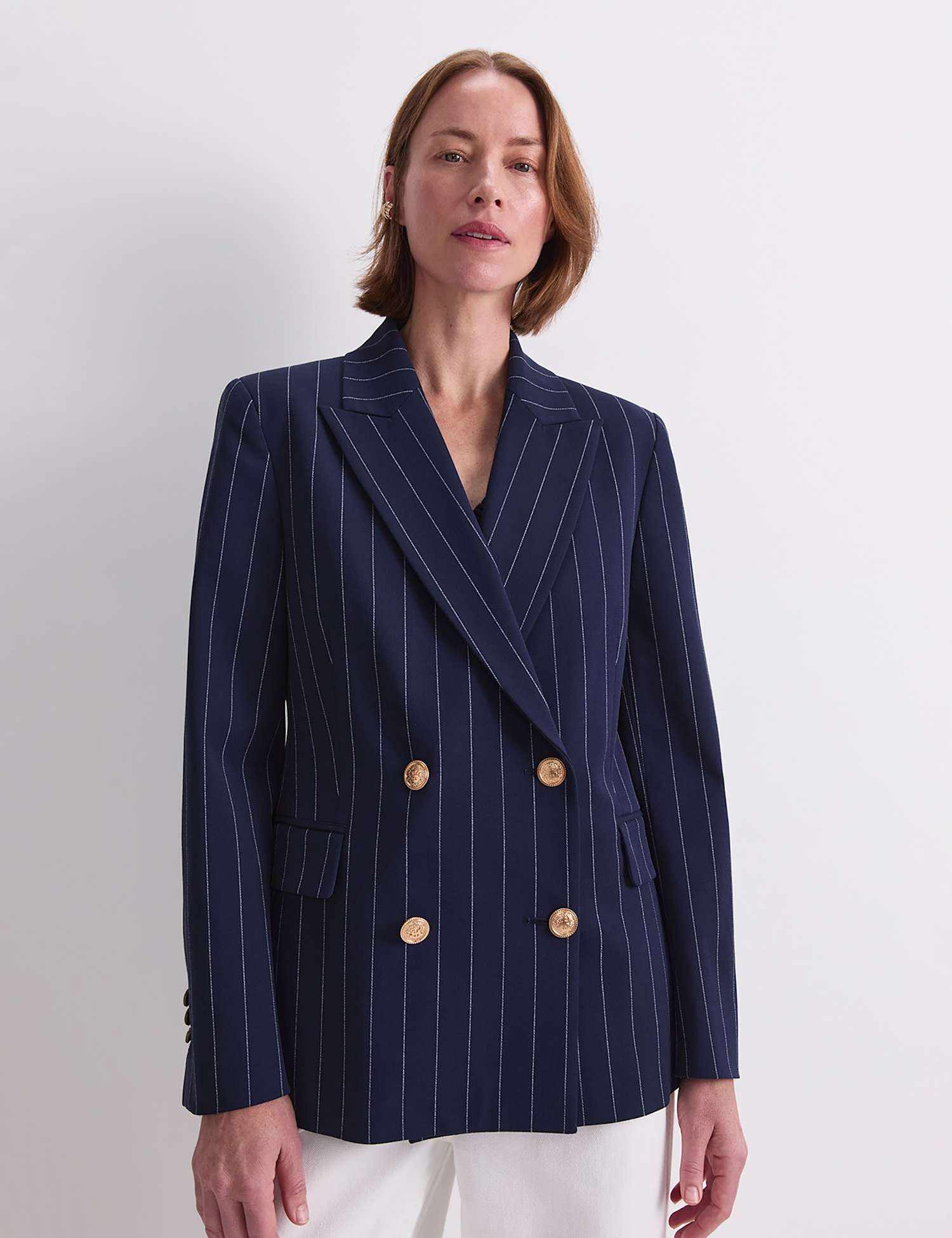 Sportscraft Pinstripe Double Breasted Blazer Navy