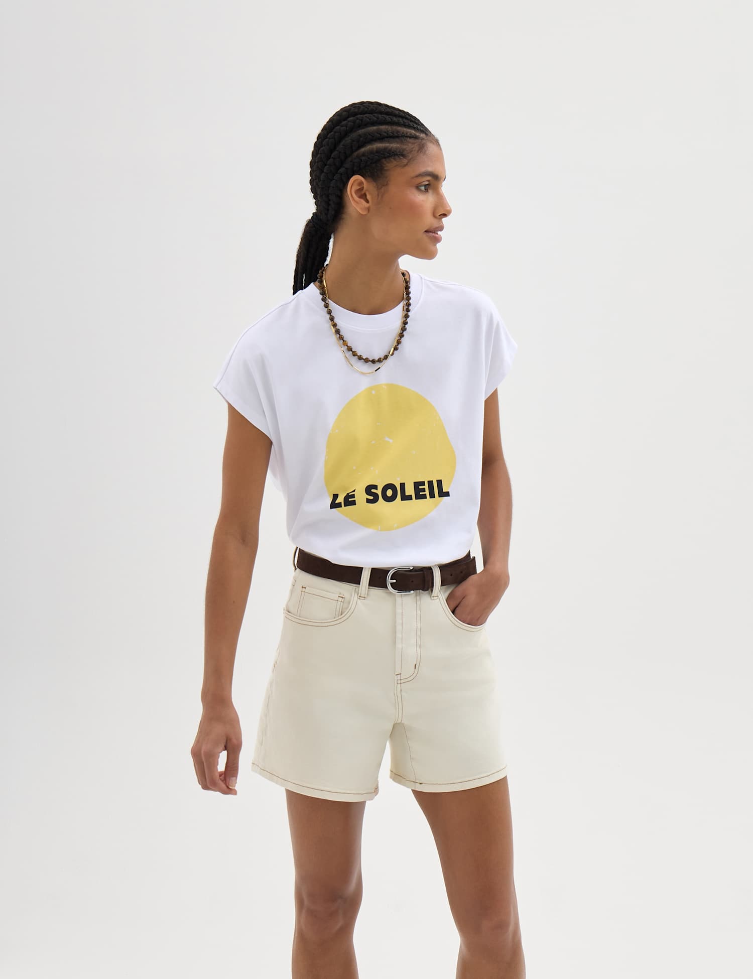 HUSH Pure Cotton Sun Graphic T-Shirt White Mix