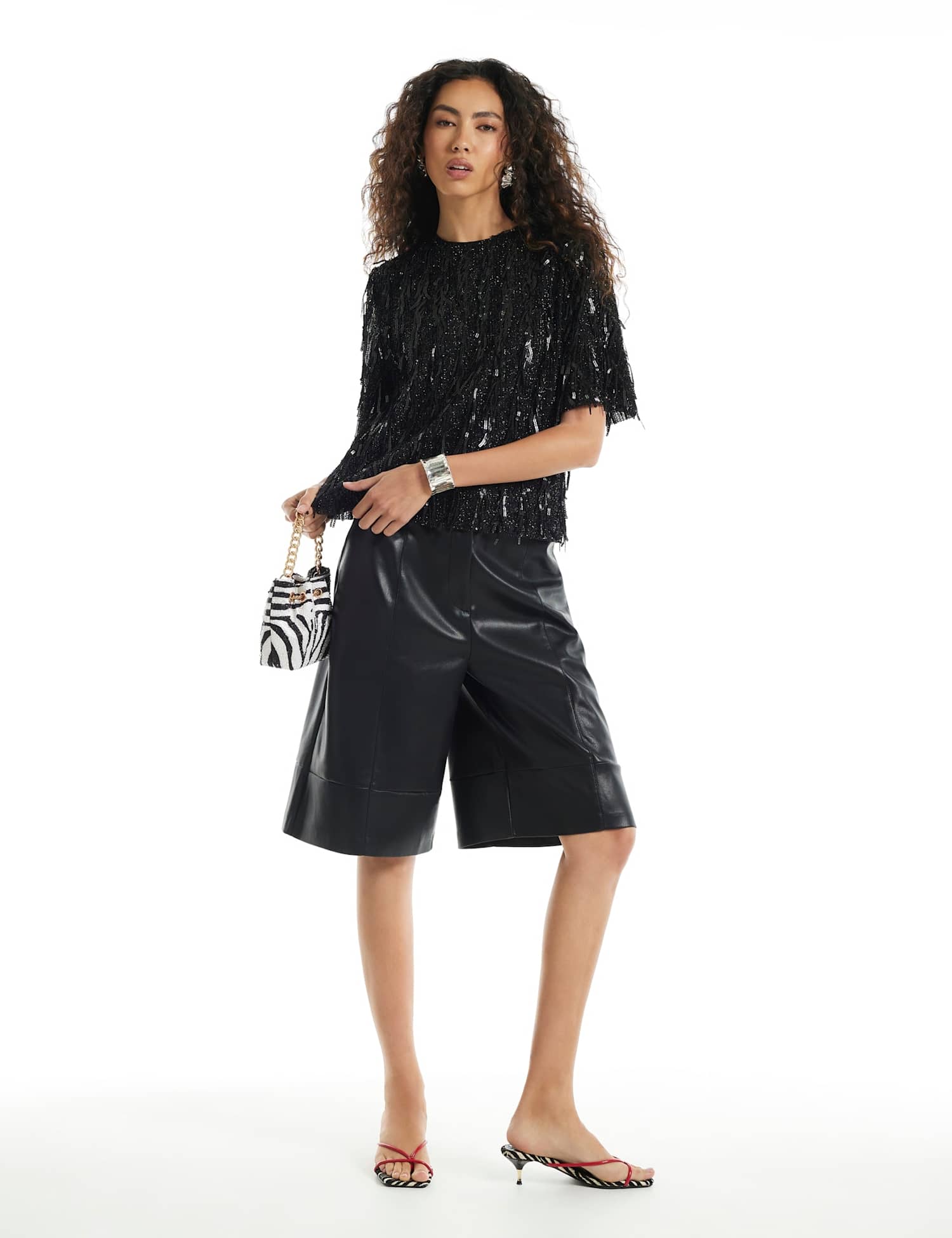 River Island Sequin Round Neck T-Shirt Black
