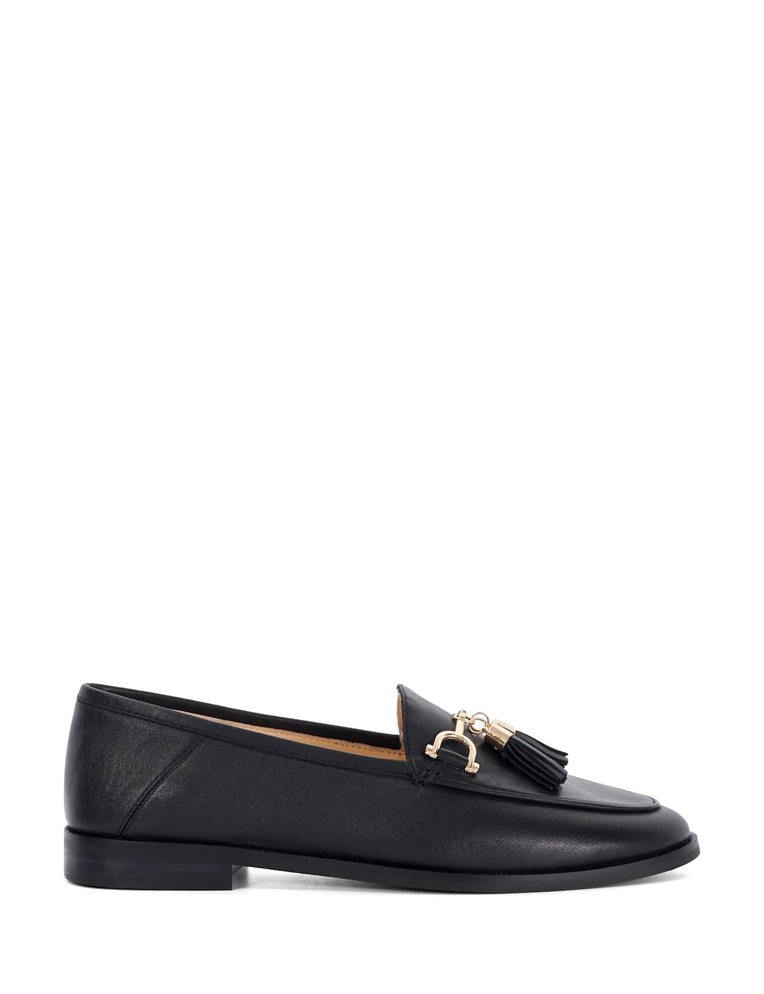 Dune London Leather Tassel Flat Loafers Black