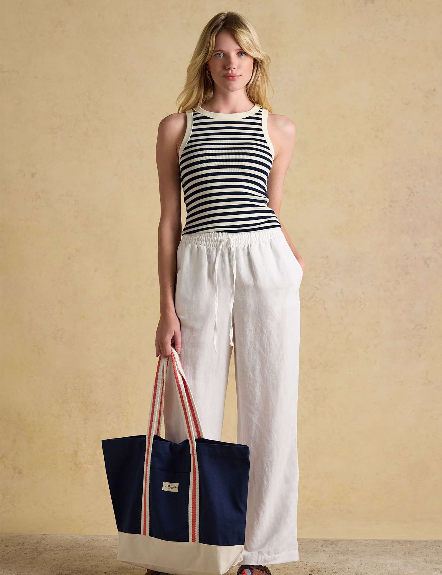 Joules Cotton Rich Ribbed Striped Vest Navy Mix