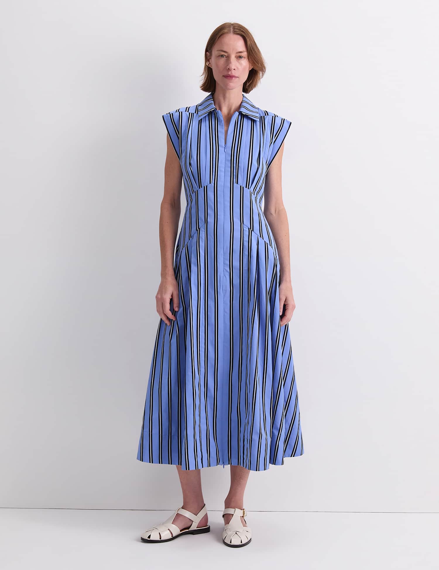 Sportscraft Pure Cotton Striped Midi Shirt Dress Blue