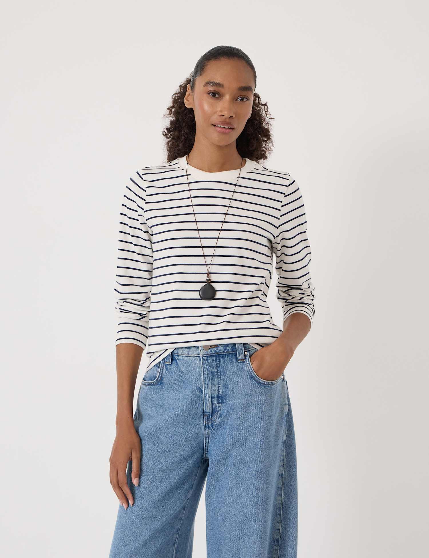 HUSH Pure Cotton Striped Top Navy Mix