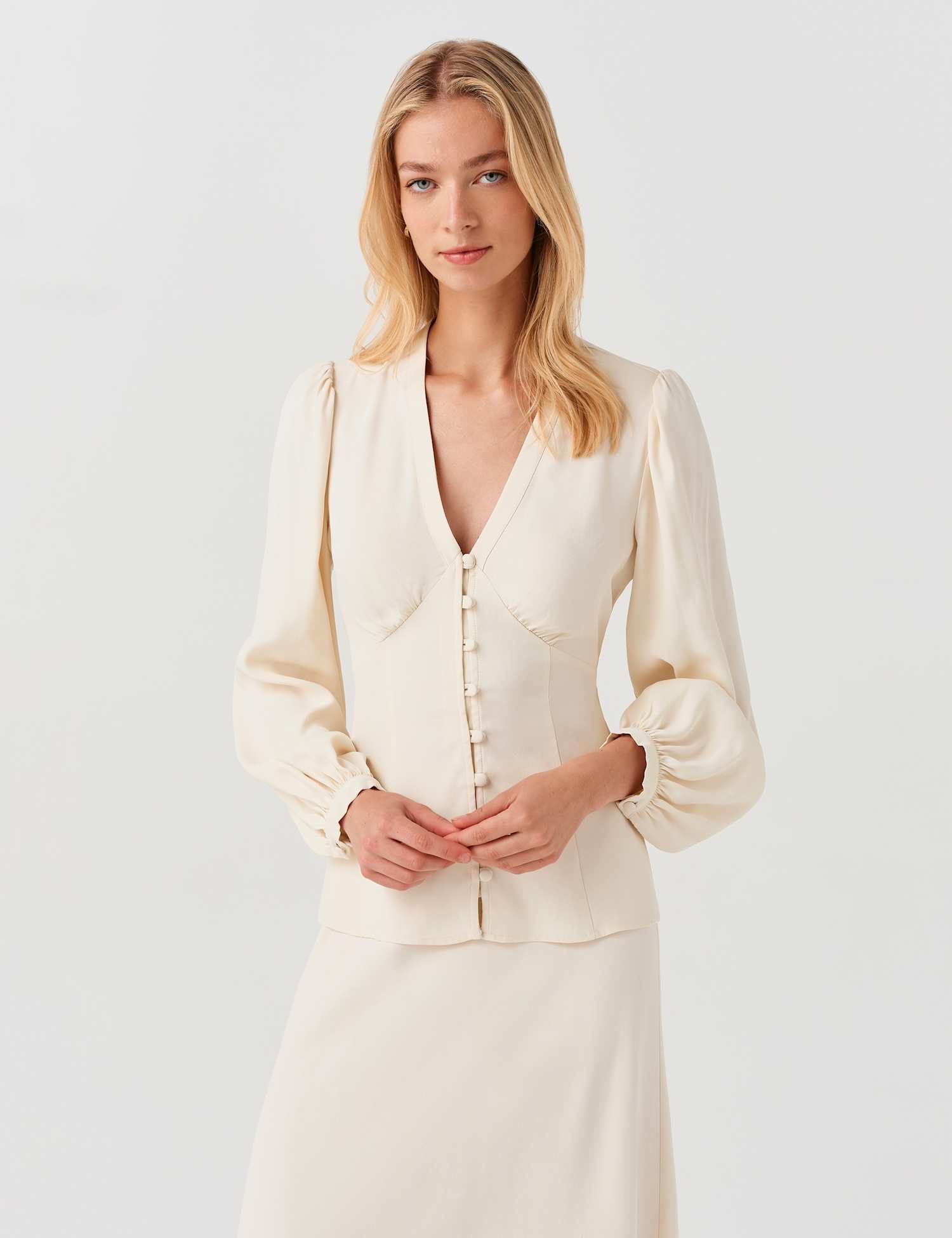 Ghost V Neck Button Through Blouse Ivory