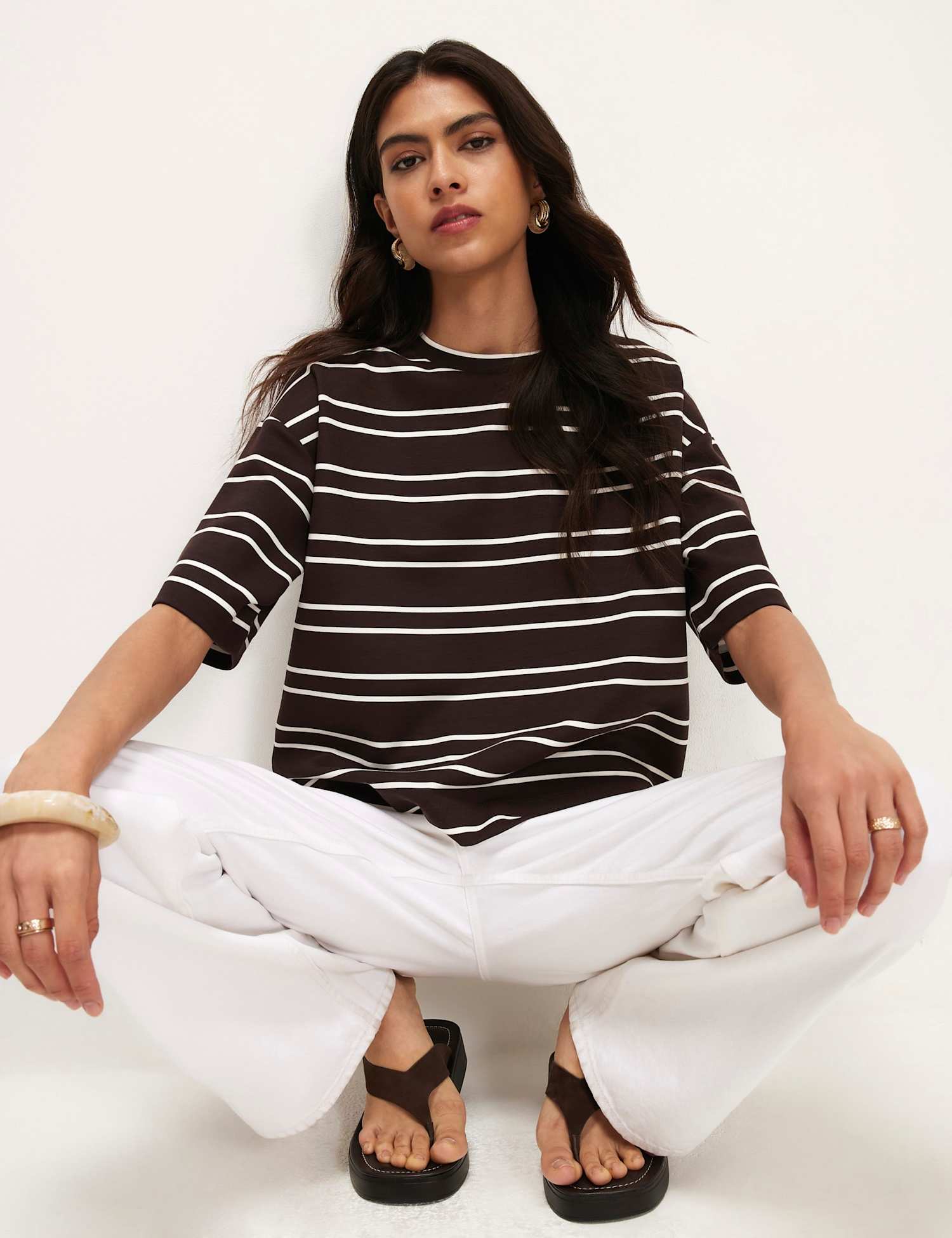 River Island Striped Oversized T-Shirt Brown Mix