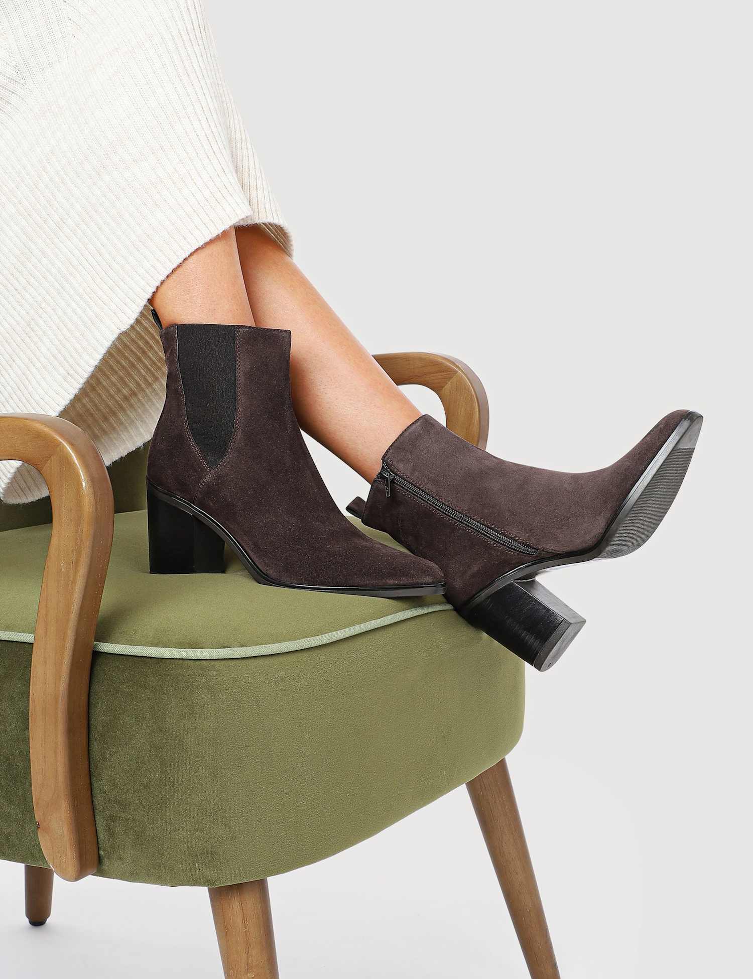 Jones Bootmaker Suede Block Heel Ankle Boots Brown Mix
