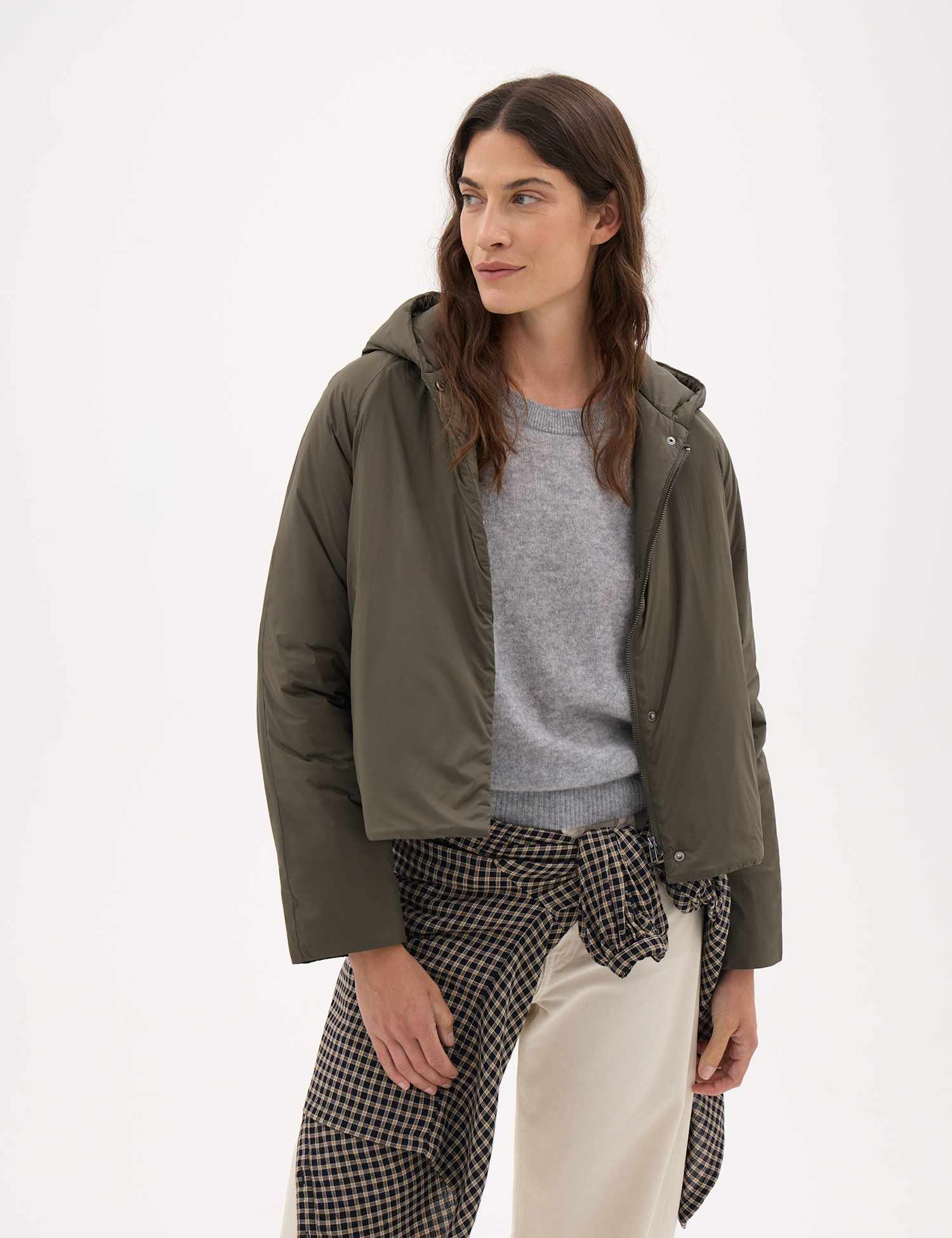 HUSH Hooded Long Sleeve Padded Jacket Dark Khaki