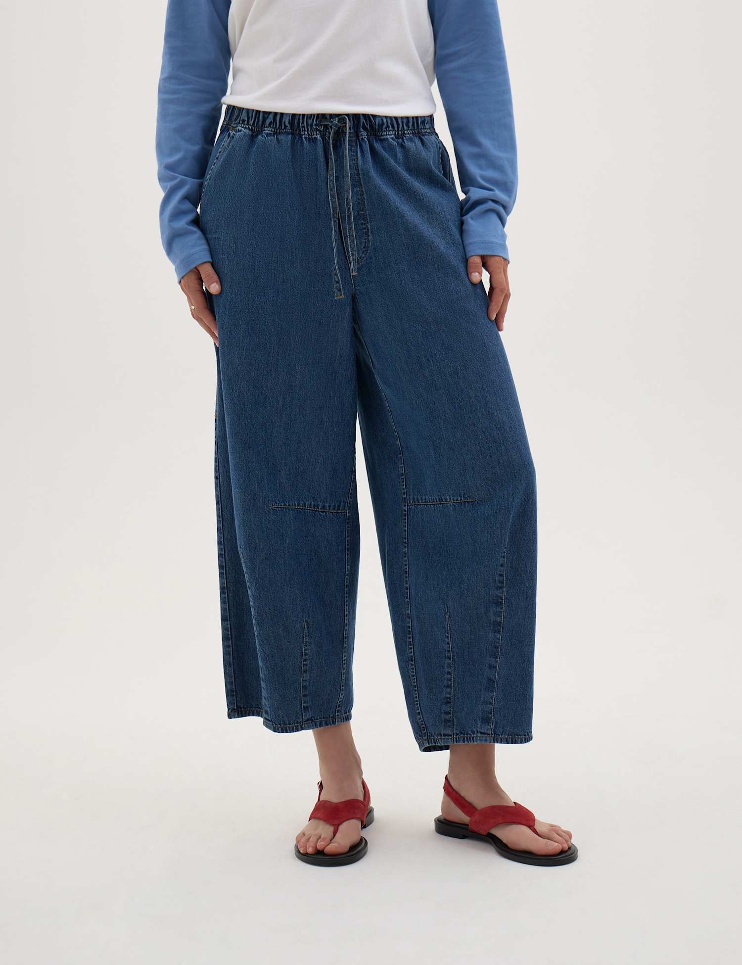 HUSH Pure Cotton Barrel Leg Cropped Trousers Dark Blue