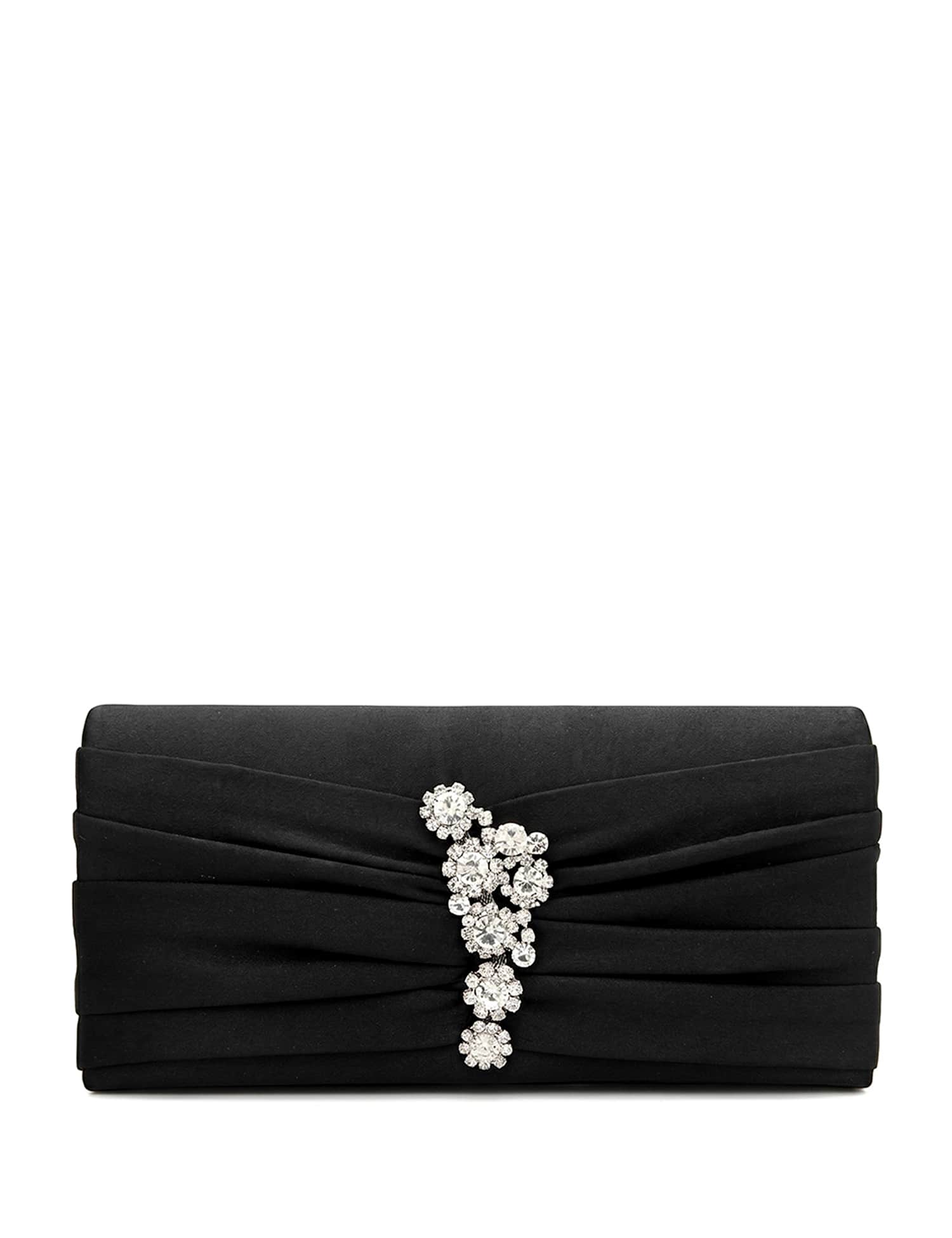 Jones Bootmaker Faux Leather Diamante Clutch Bag Black