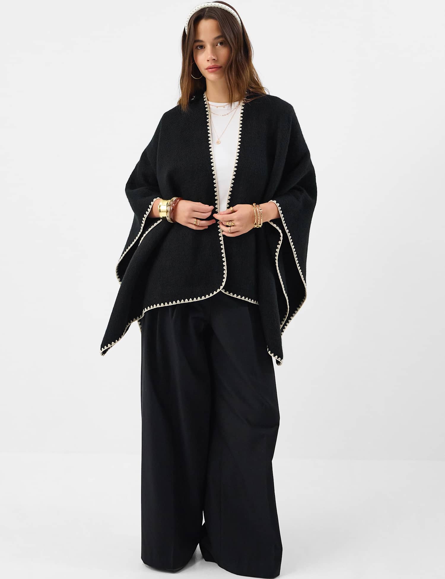ACCESSORIZE Whipstitch Knitted Poncho Black