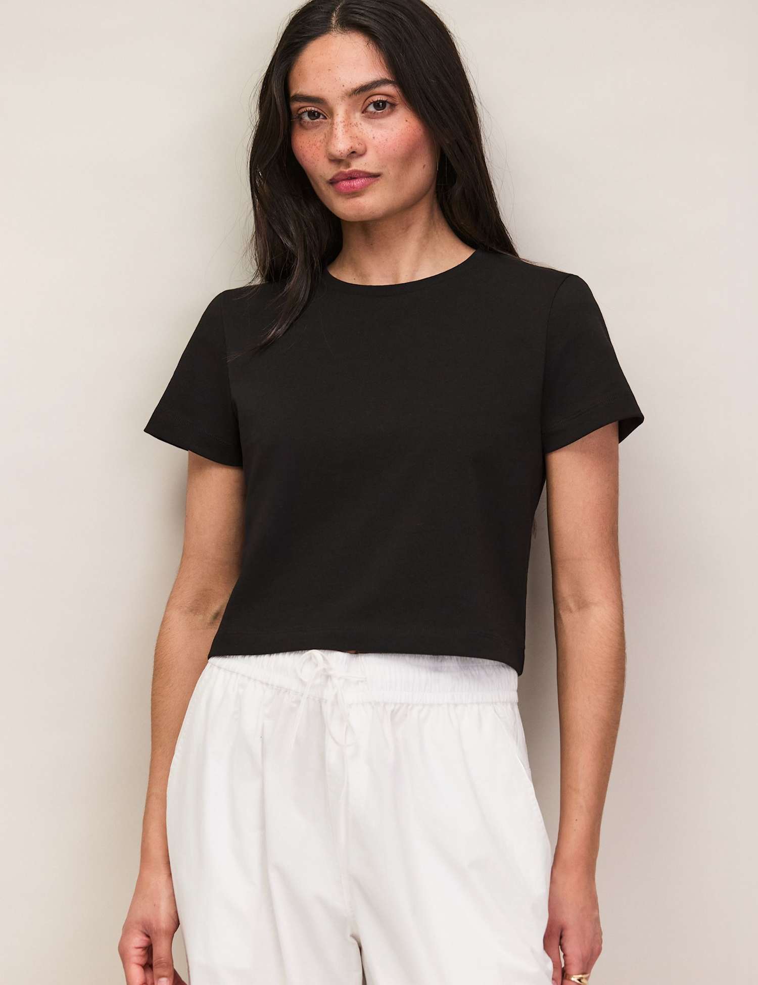 RO&ZO Pure Cotton Jersey Crop T-Shirt Black