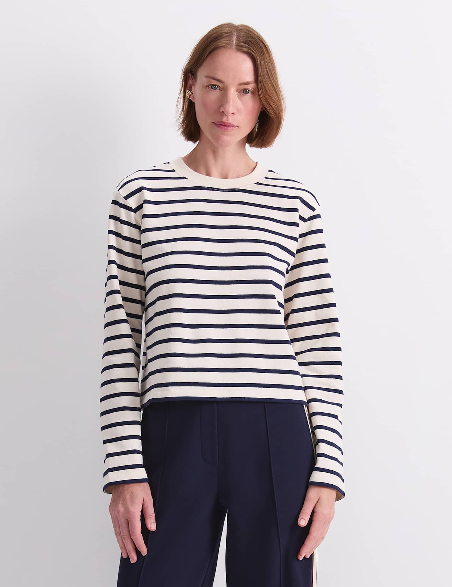 Sportscraft Pure Cotton Striped Top Navy