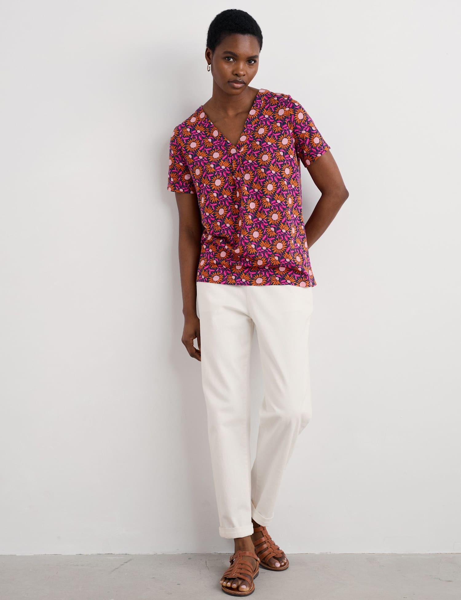 Seasalt Cornwall Cotton Rich Jersey Floral T-Shirt Pink Mix