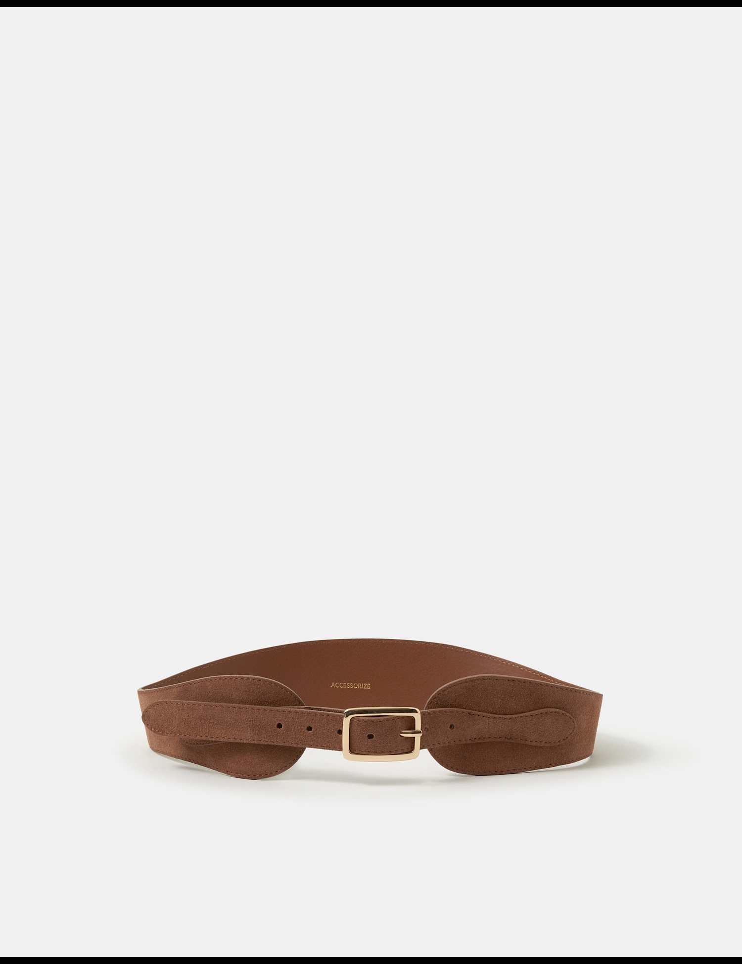 ACCESSORIZE Suede Curved Square Buckle Belt Tan