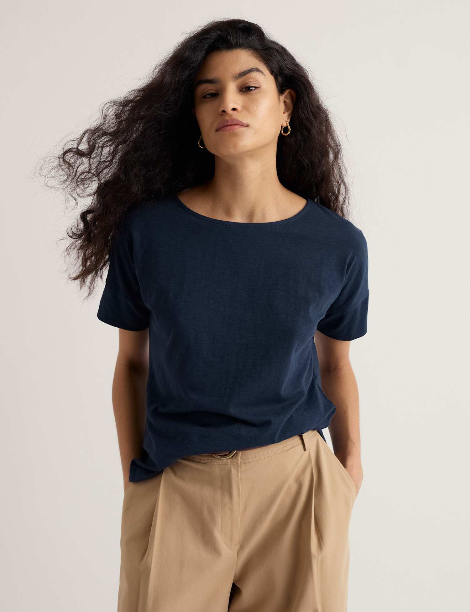 Seasalt Cornwall Pure Cotton Slash Neck Relaxed T-Shirt Navy