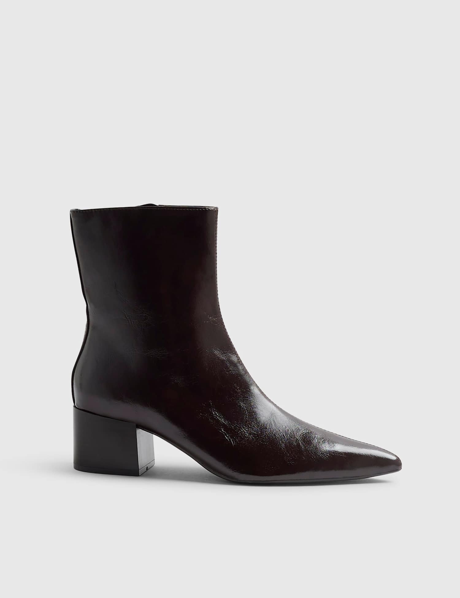 River Island Block Heel Pointed Ankle Boots Burgundy