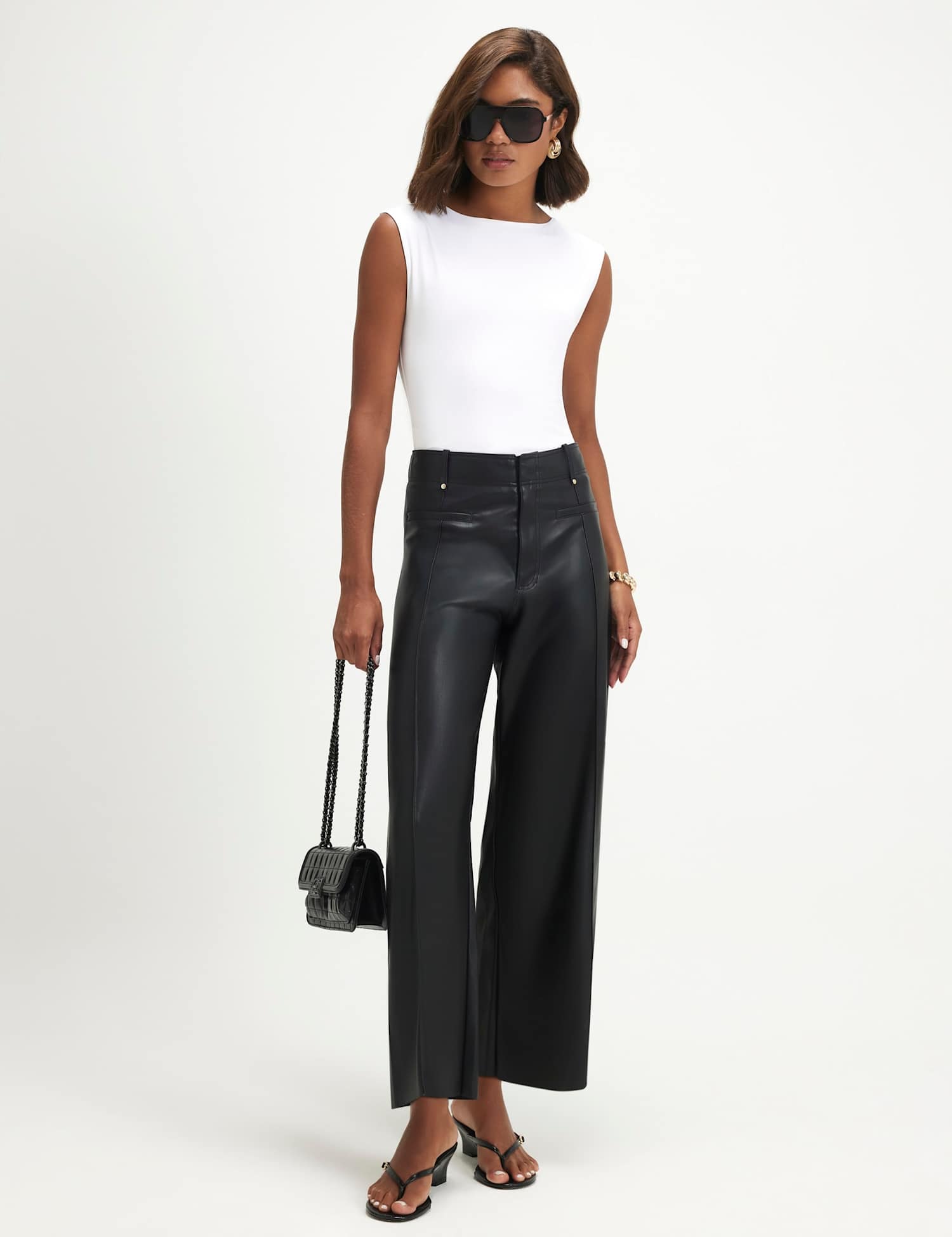 River Island Seam Detail Cropped Trousers Black