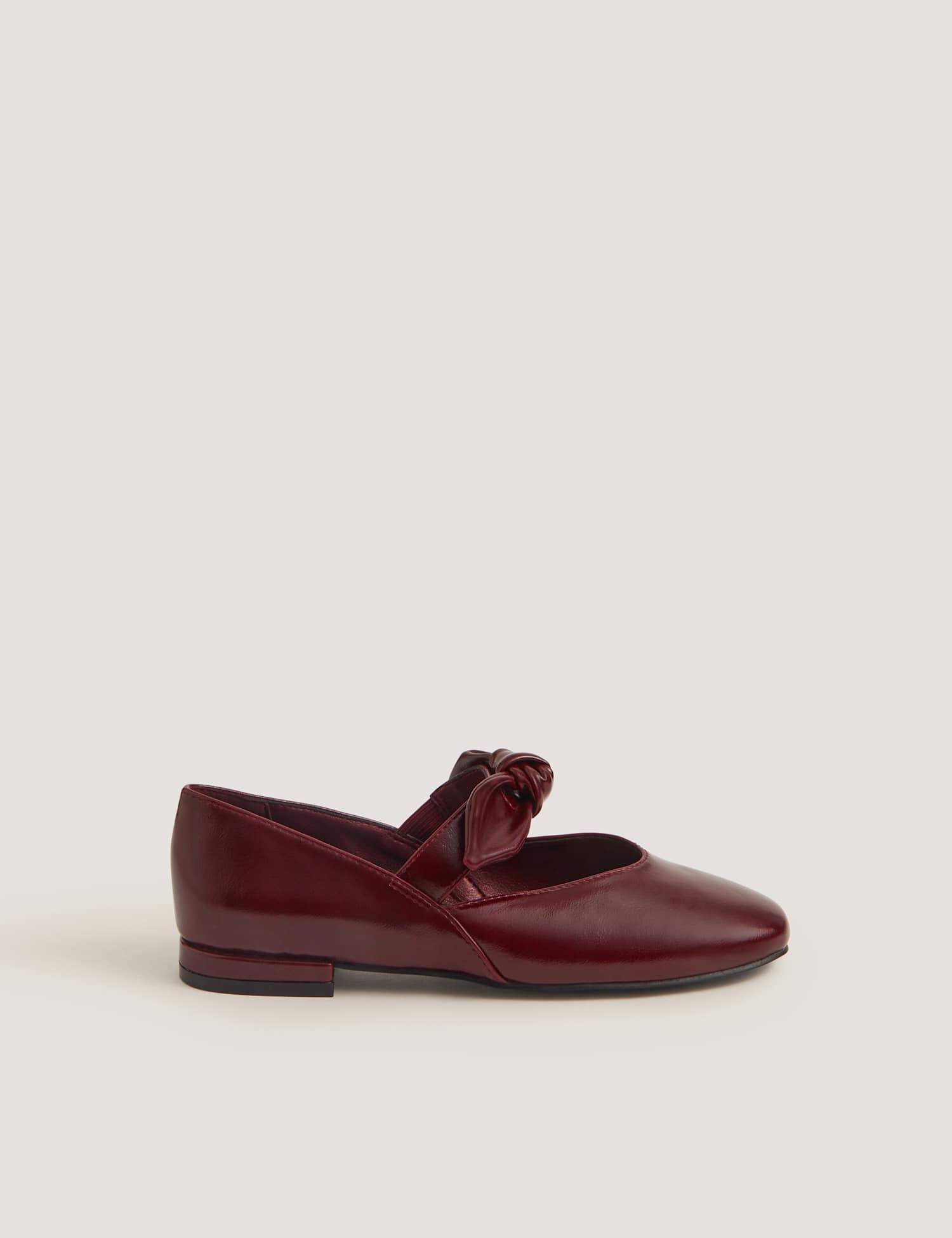 Monsoon Patent Bow Flat Mary Jane Ballet Pumps Burgundy