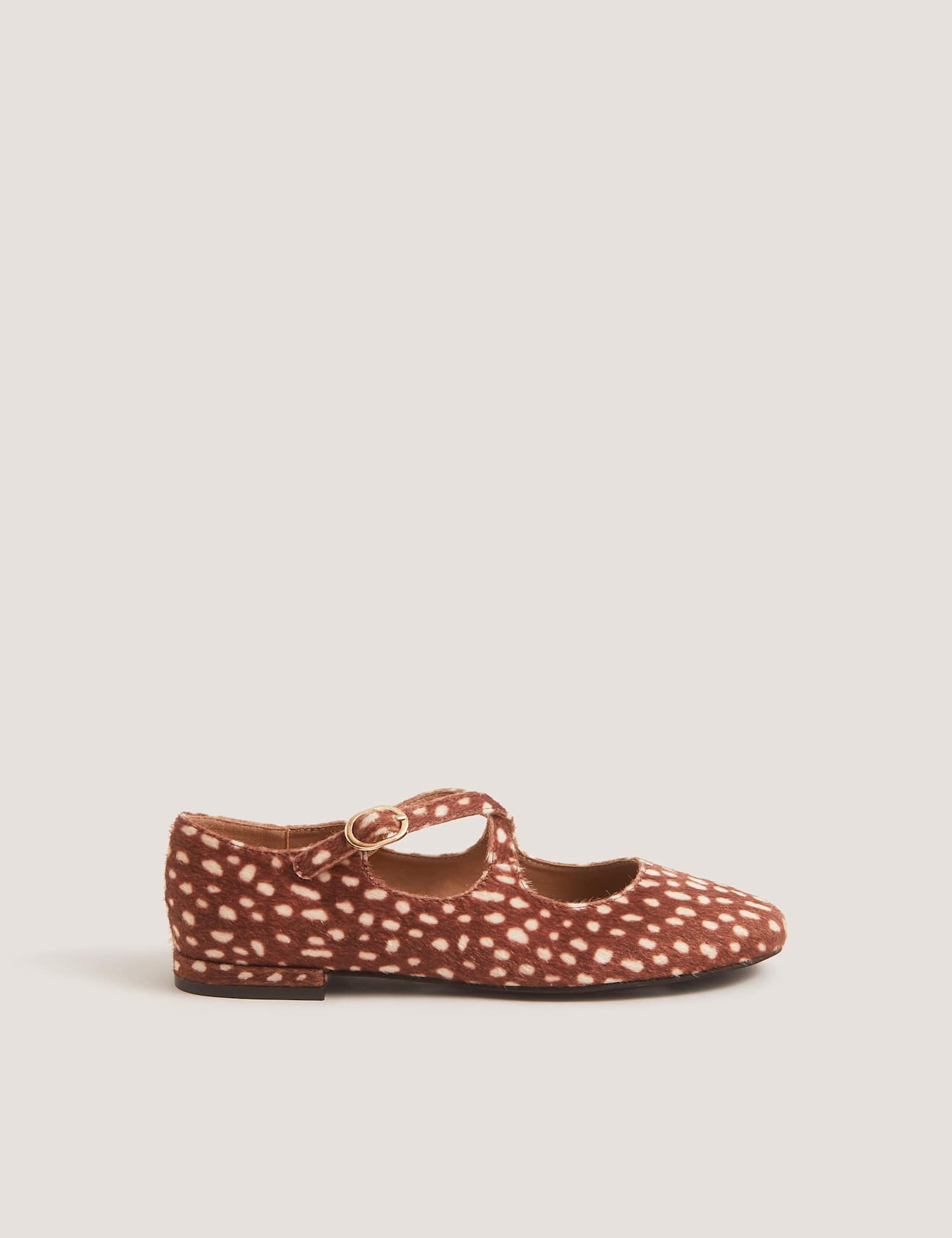 Monsoon Deer Print Flat Ballet Pumps Beige Mix