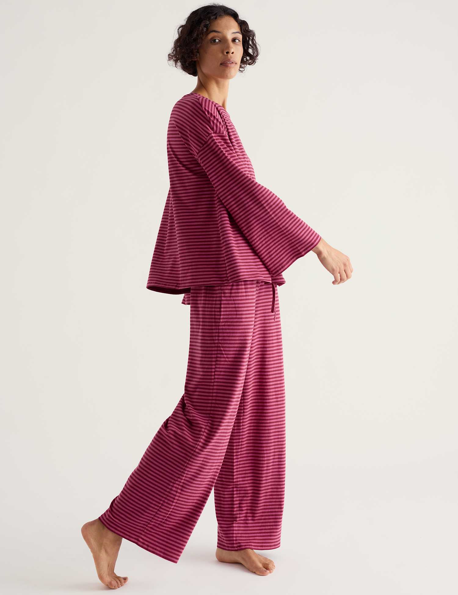 Seasalt Cornwall Cotton Rich Striped Pyjama Set Red Mix