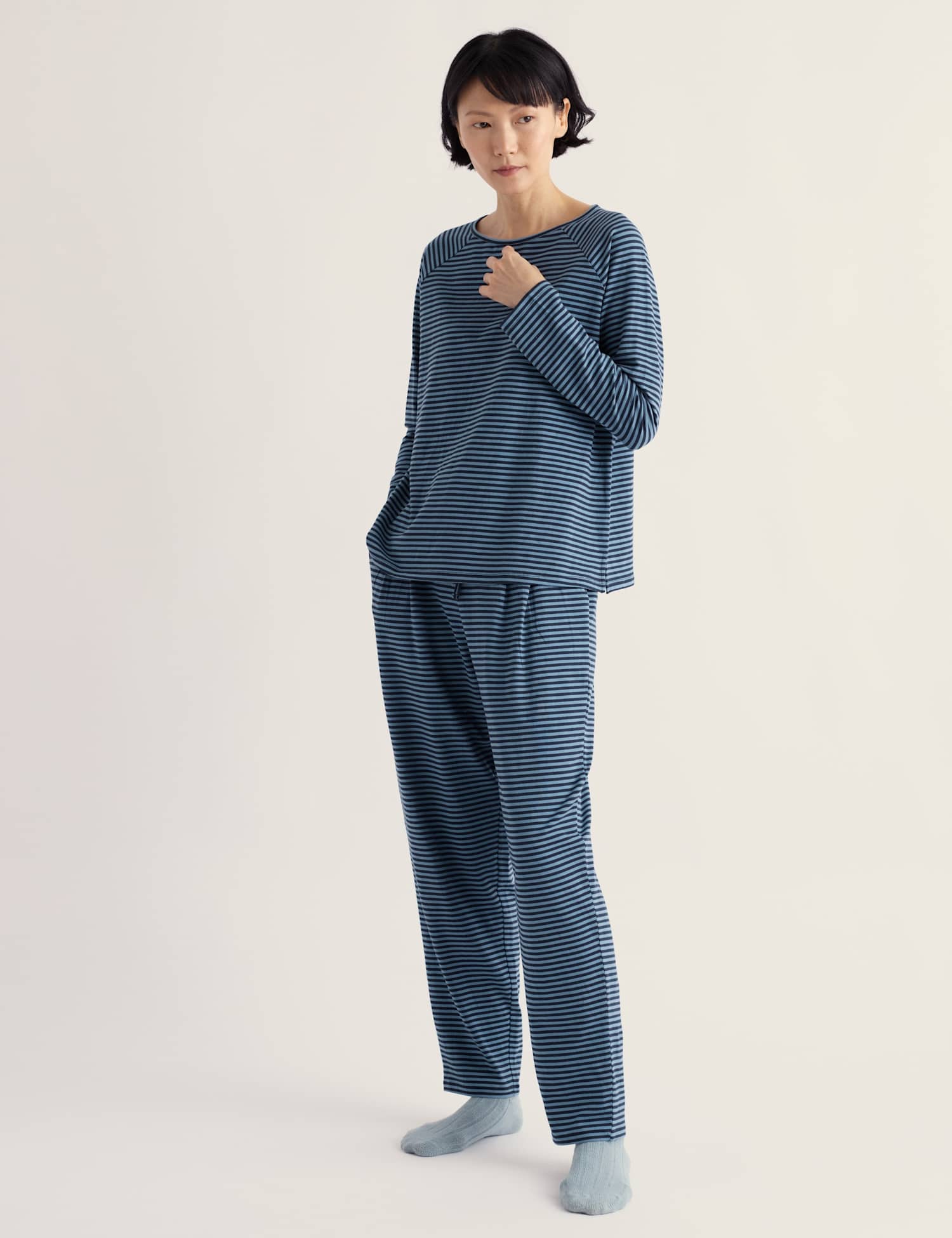 Seasalt Cornwall Cotton Rich Striped Pyjama Set Blue Mix