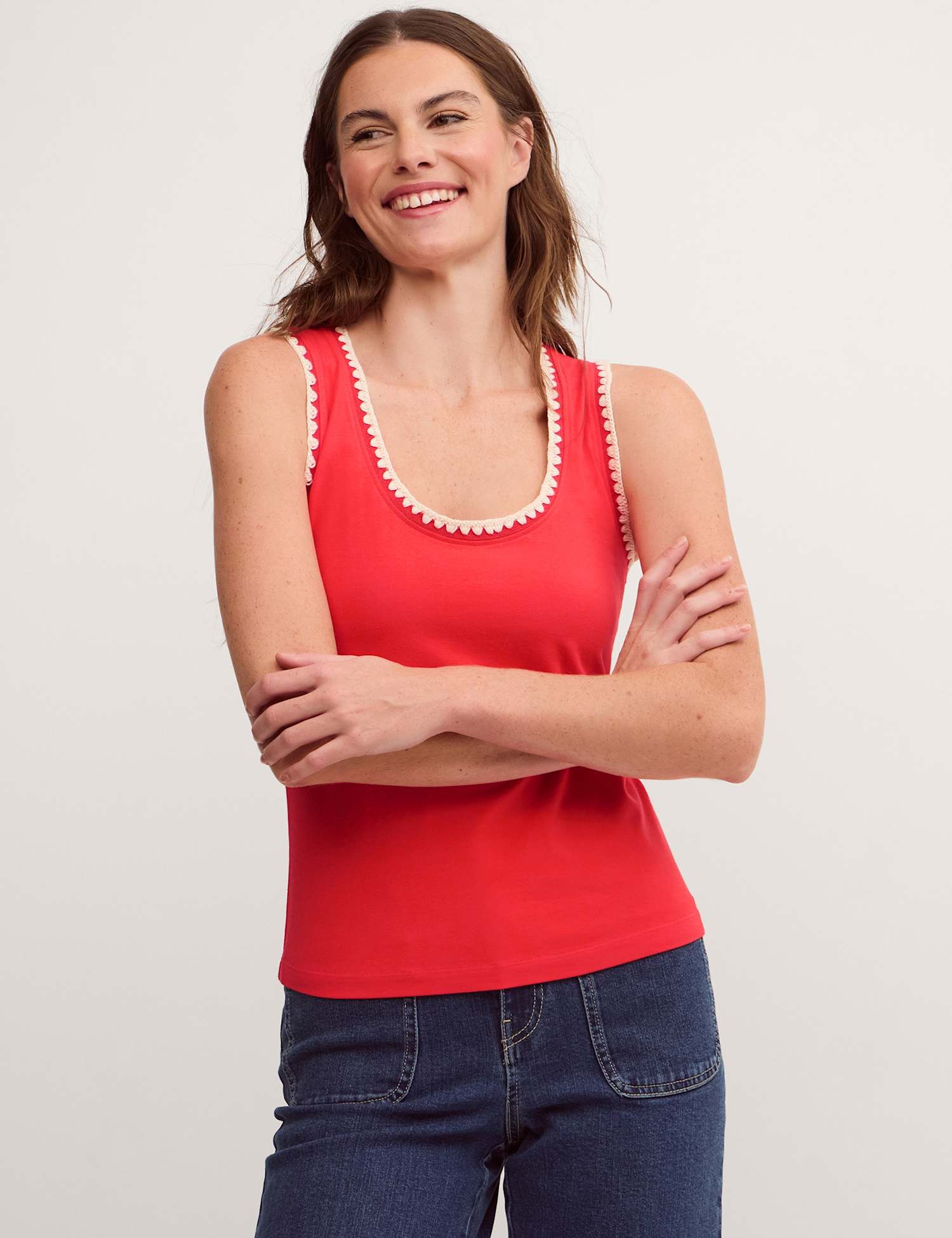 Monsoon Cotton Rich Jersey Cami Top Red Mix